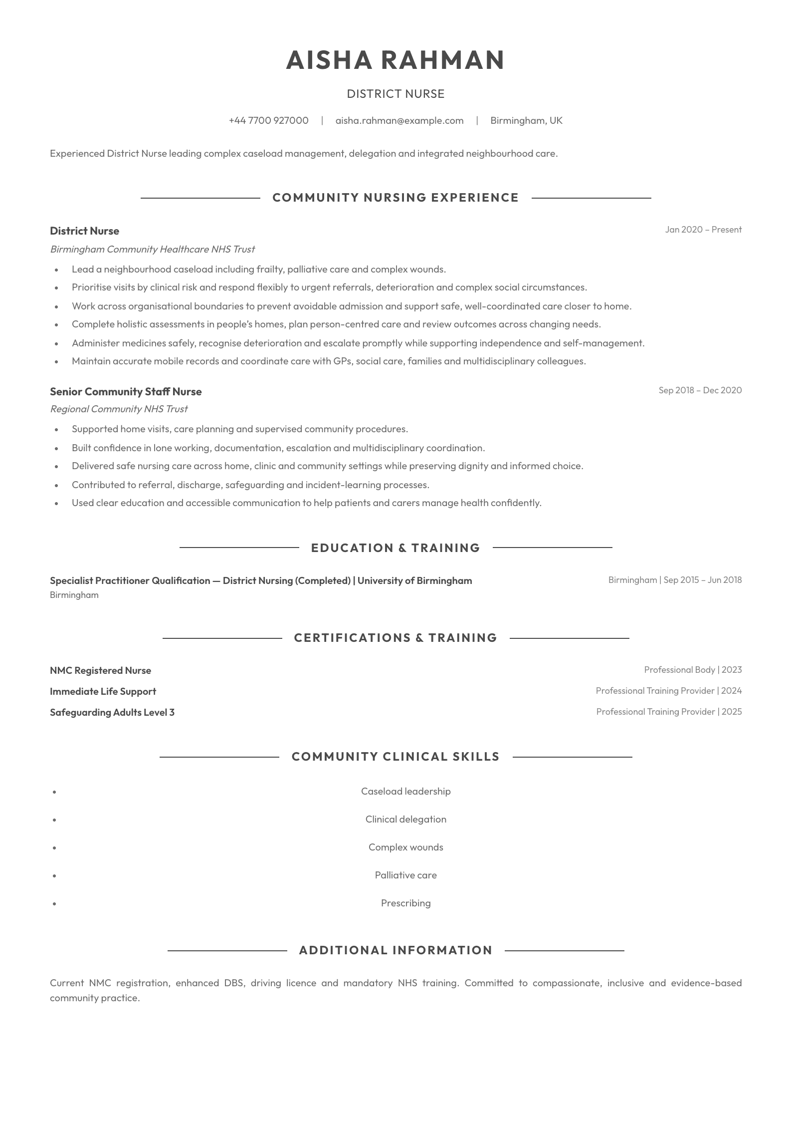 District Nurse CV template