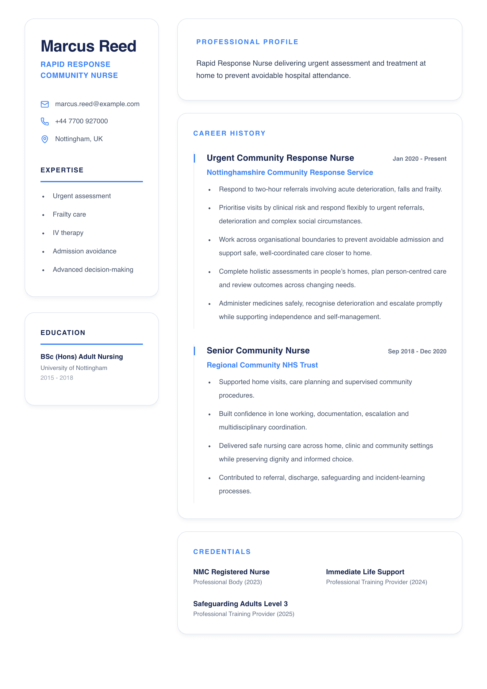 Rapid Response Community Nurse CV template