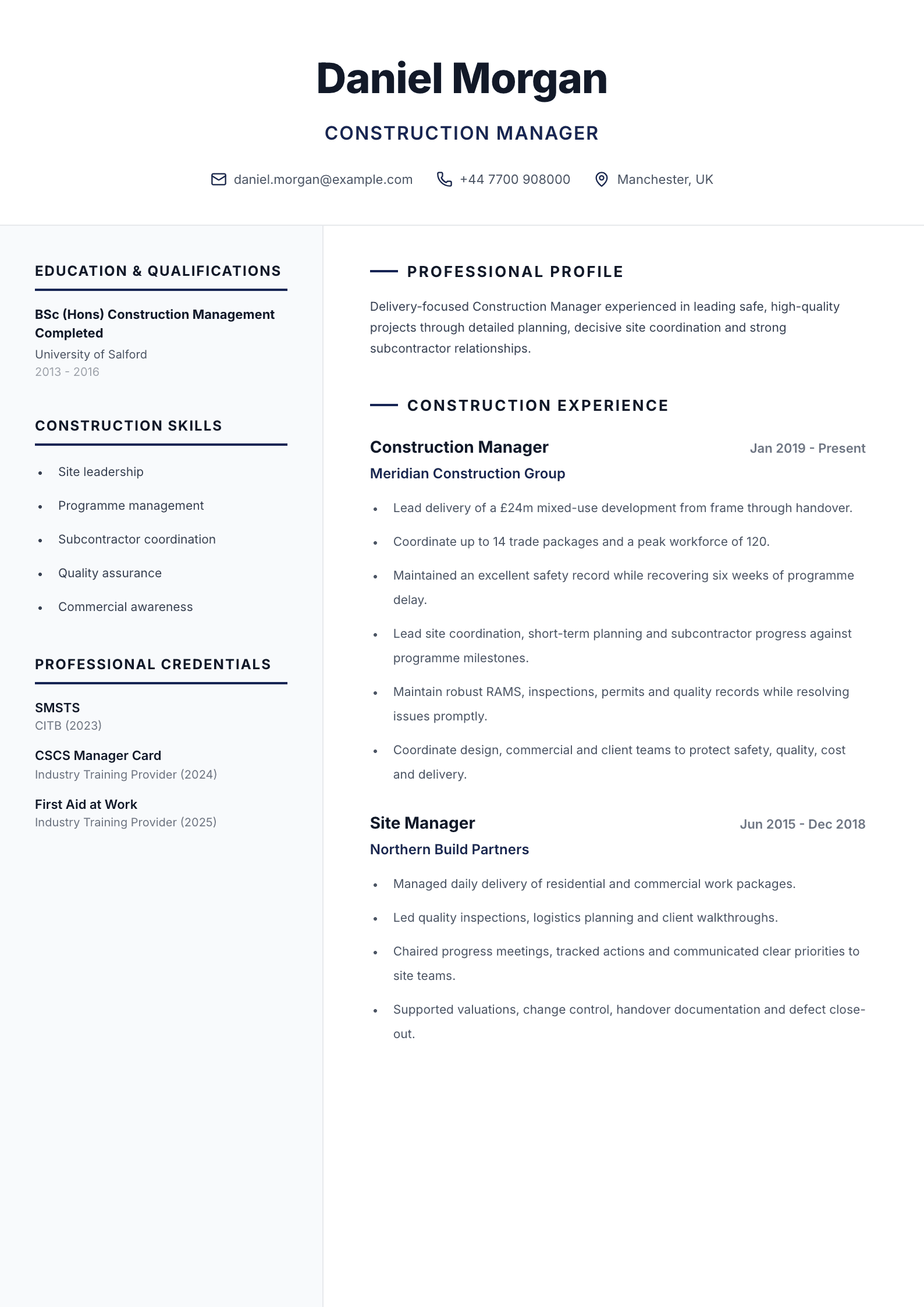 Construction manager CV