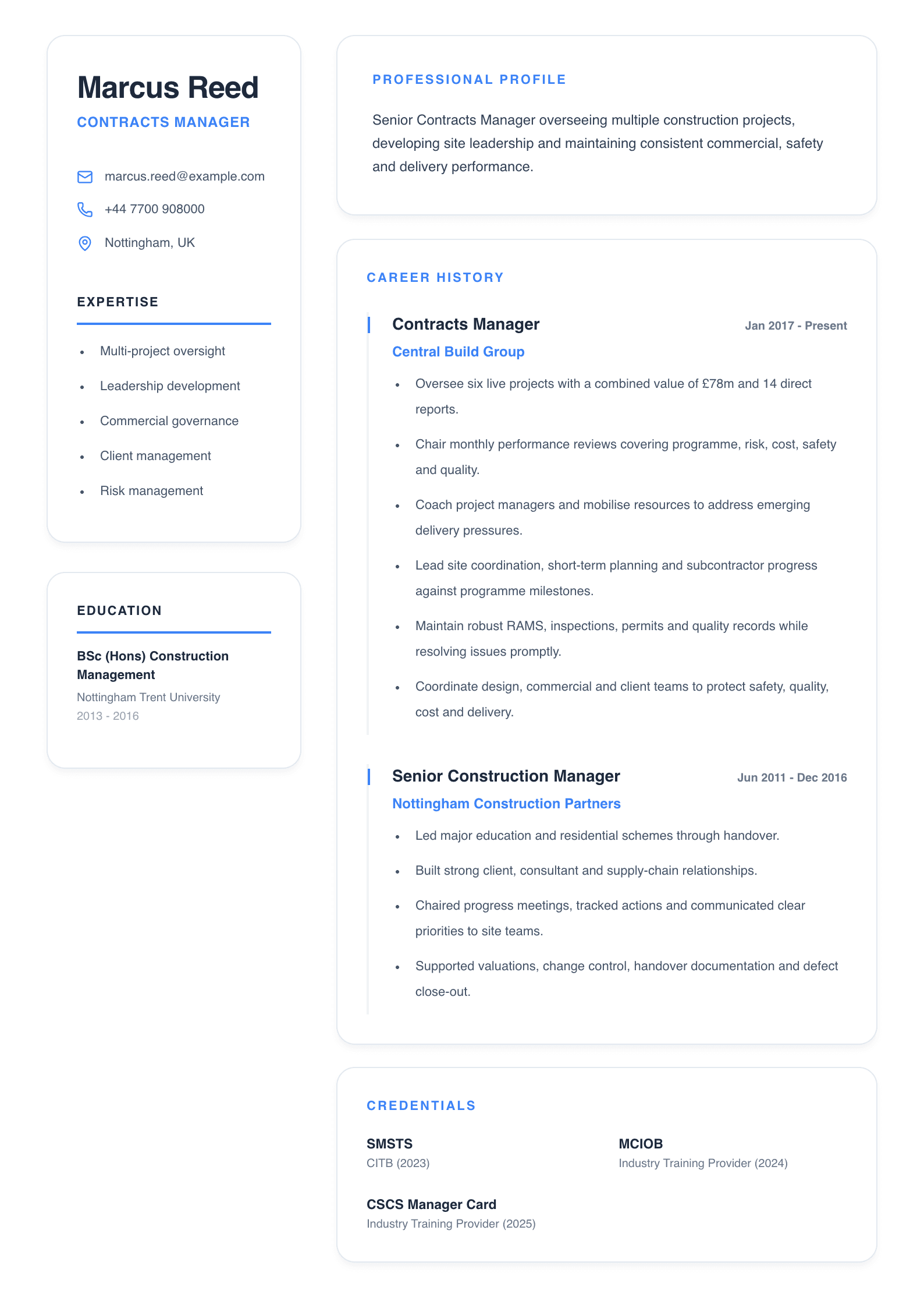 Contracts Manager CV template