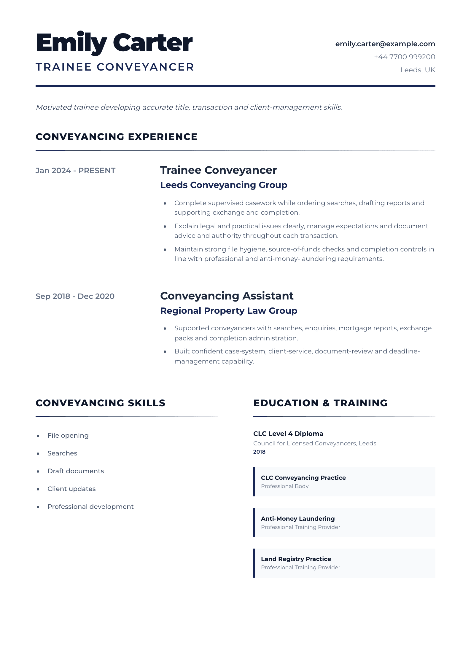 Trainee Conveyancer CV template