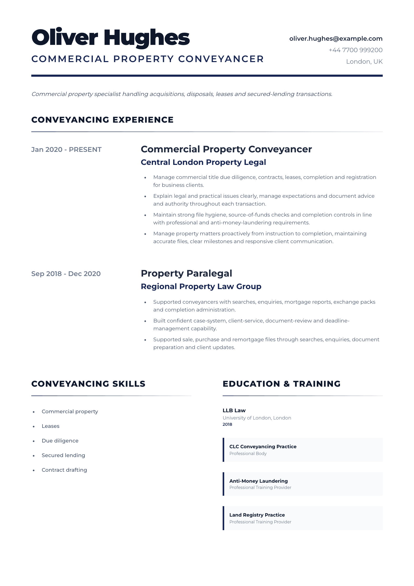 Commercial Property Conveyancer CV template