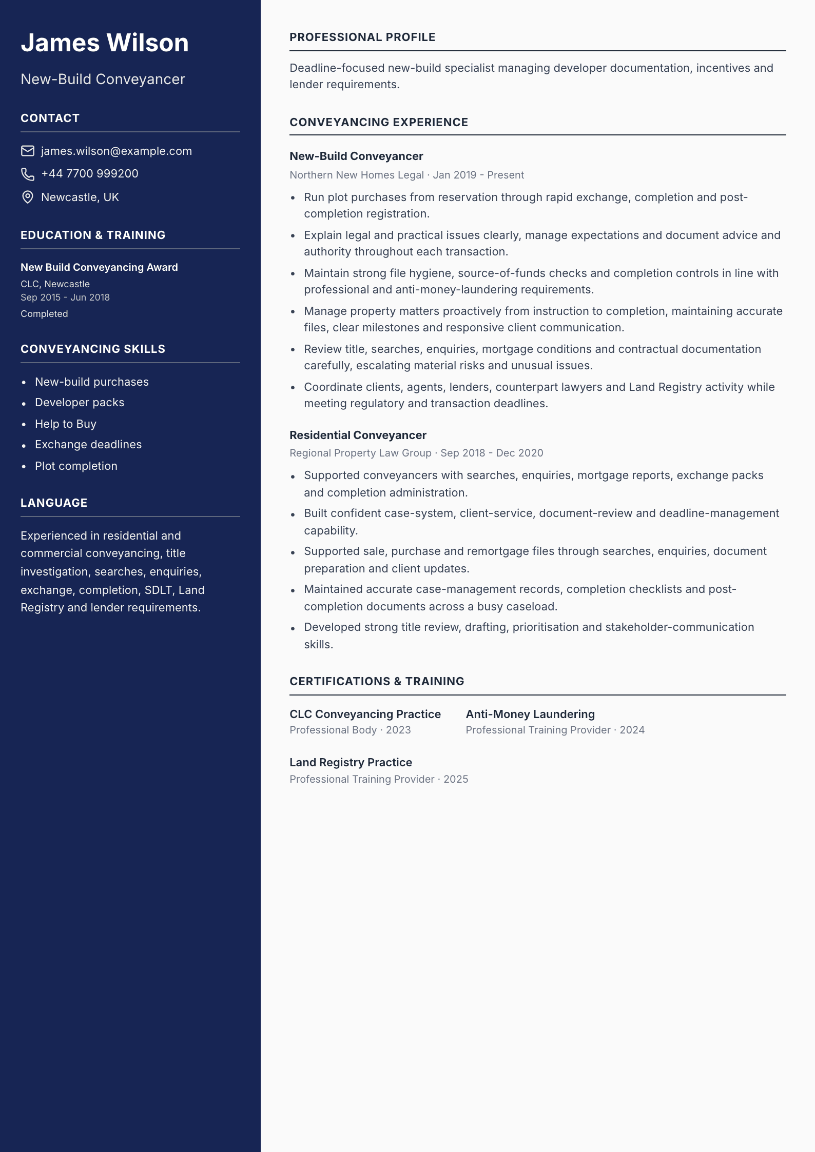 New-Build Conveyancer CV template