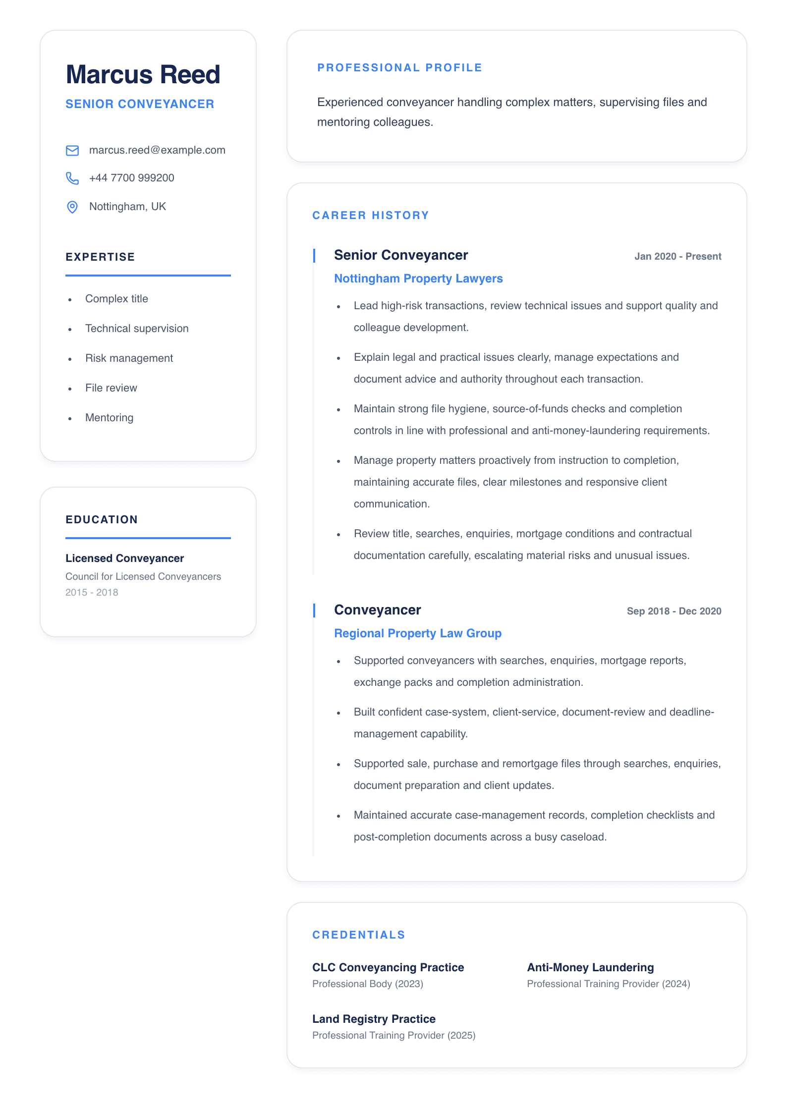 Senior Conveyancer CV template