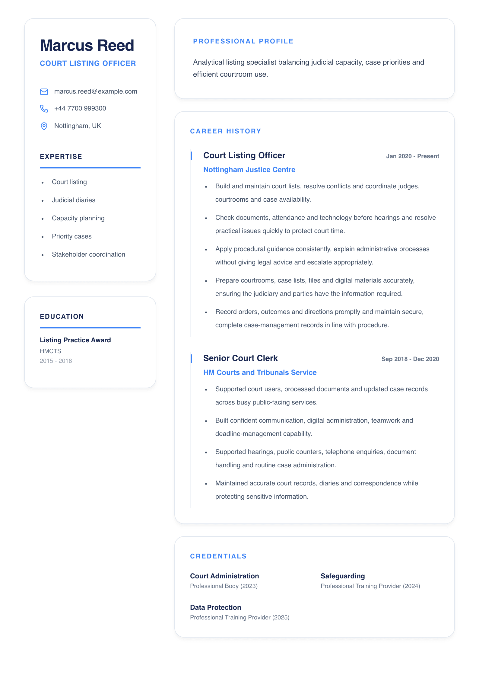 Court Listing Officer CV template