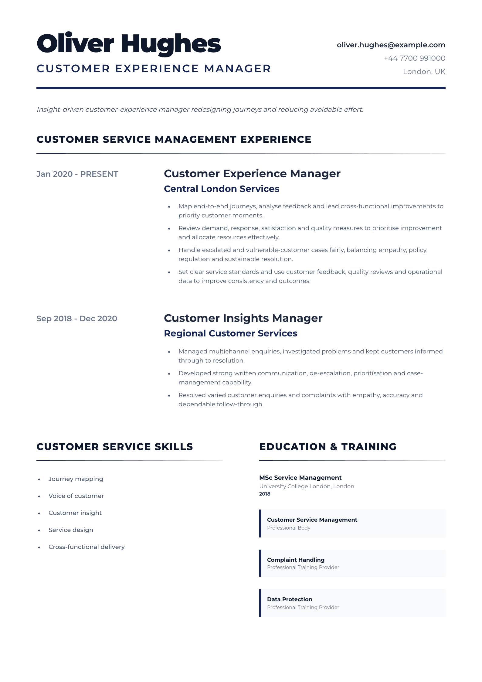 Customer Experience Manager CV template