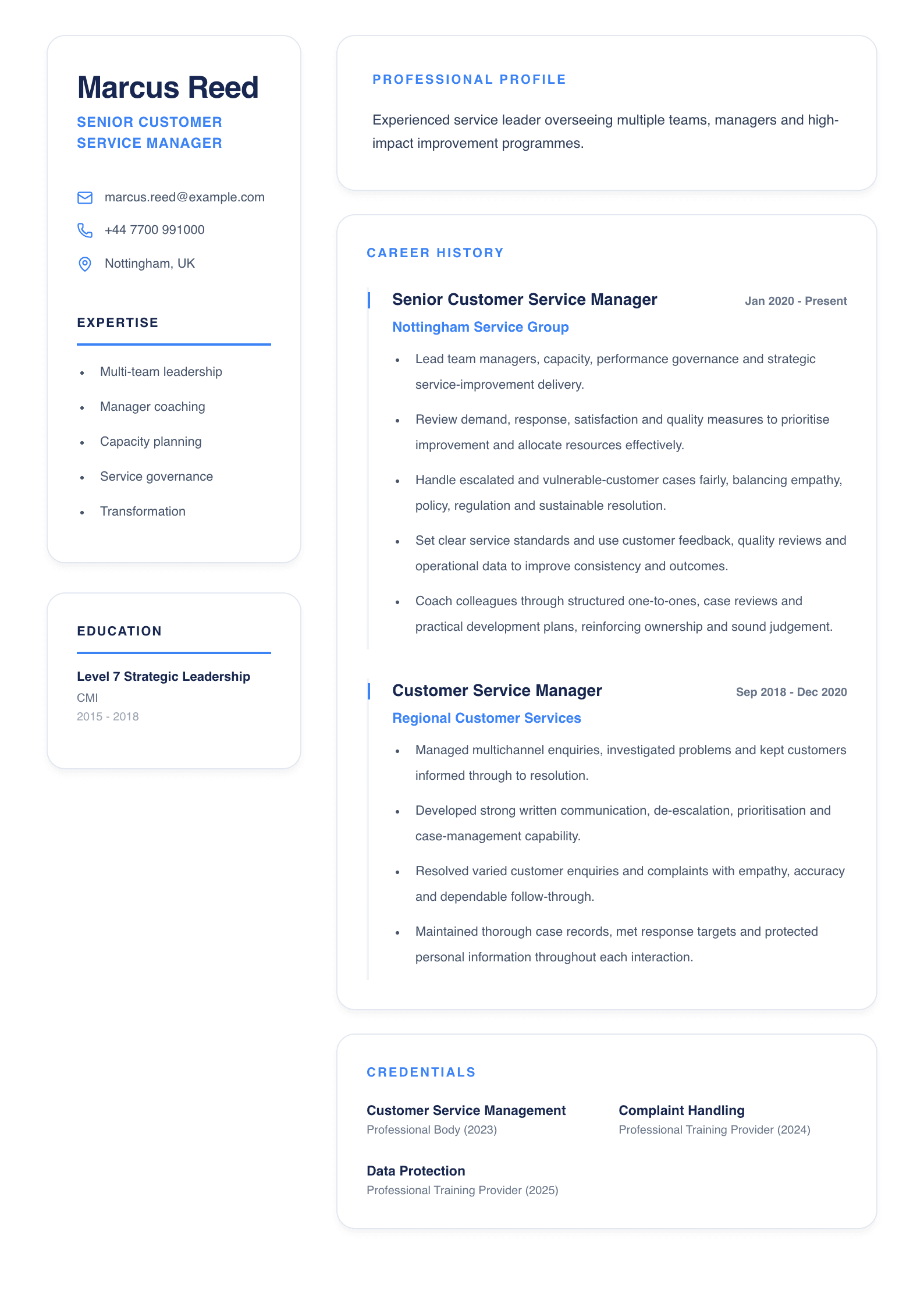 Senior Customer Service Manager CV template
