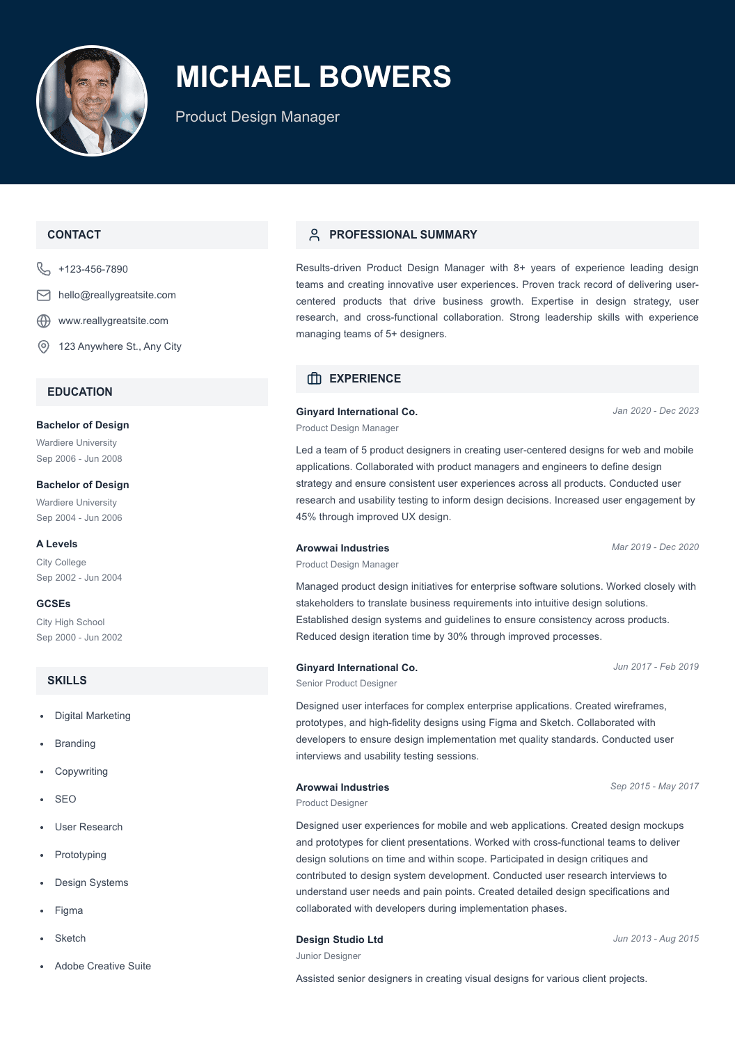 free cv template modern