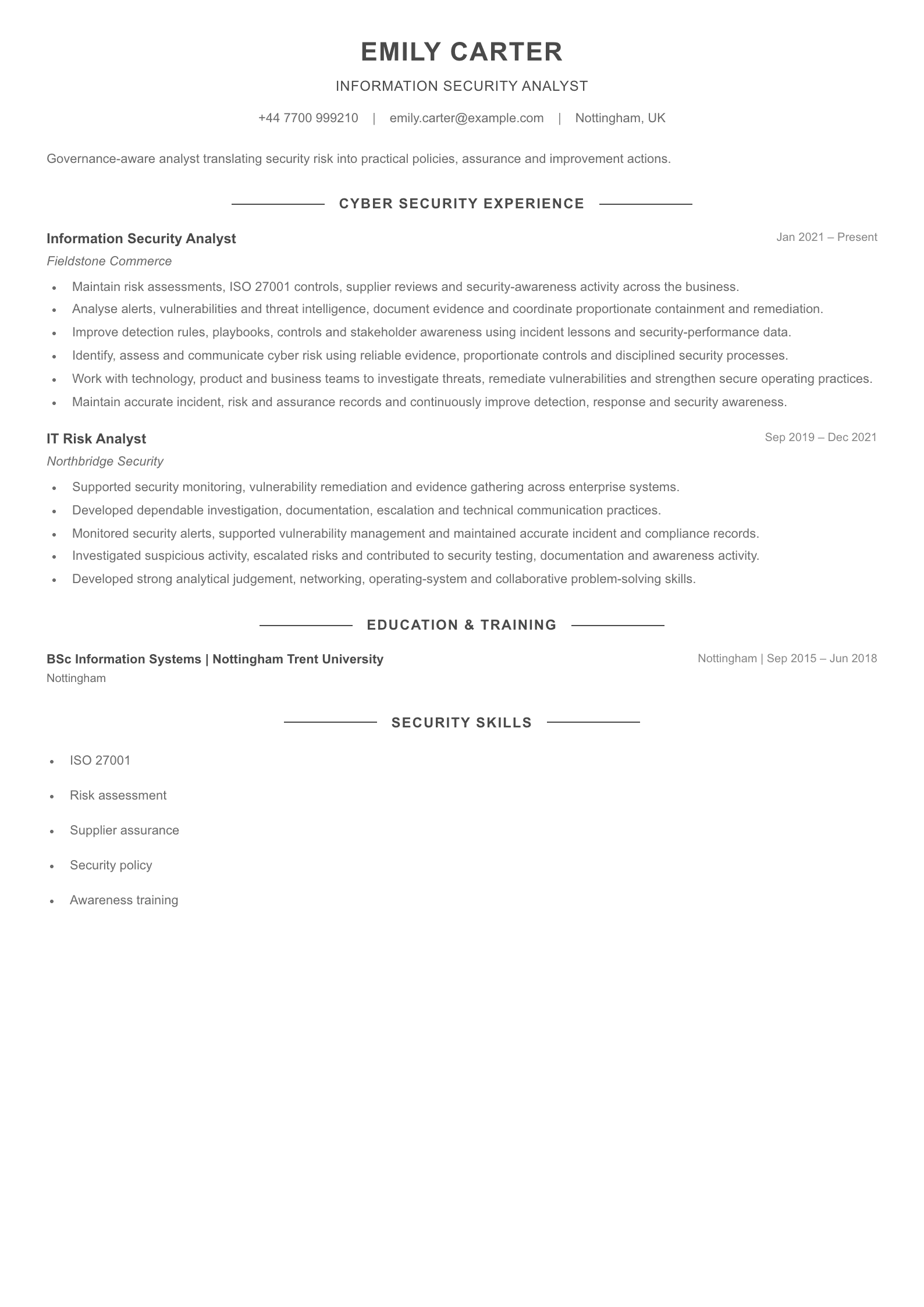Information Security Analyst CV template