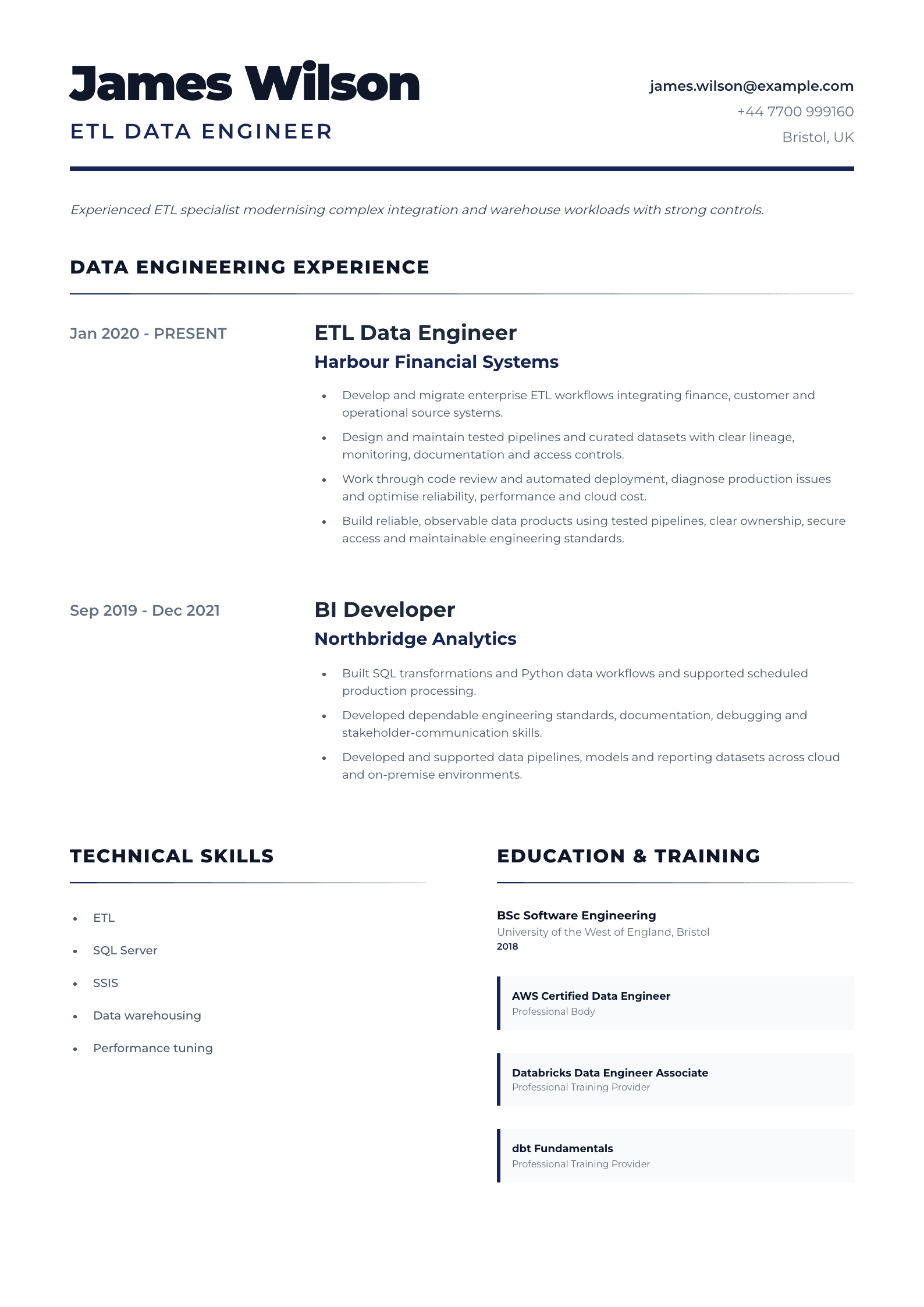 ETL Data Engineer CV template