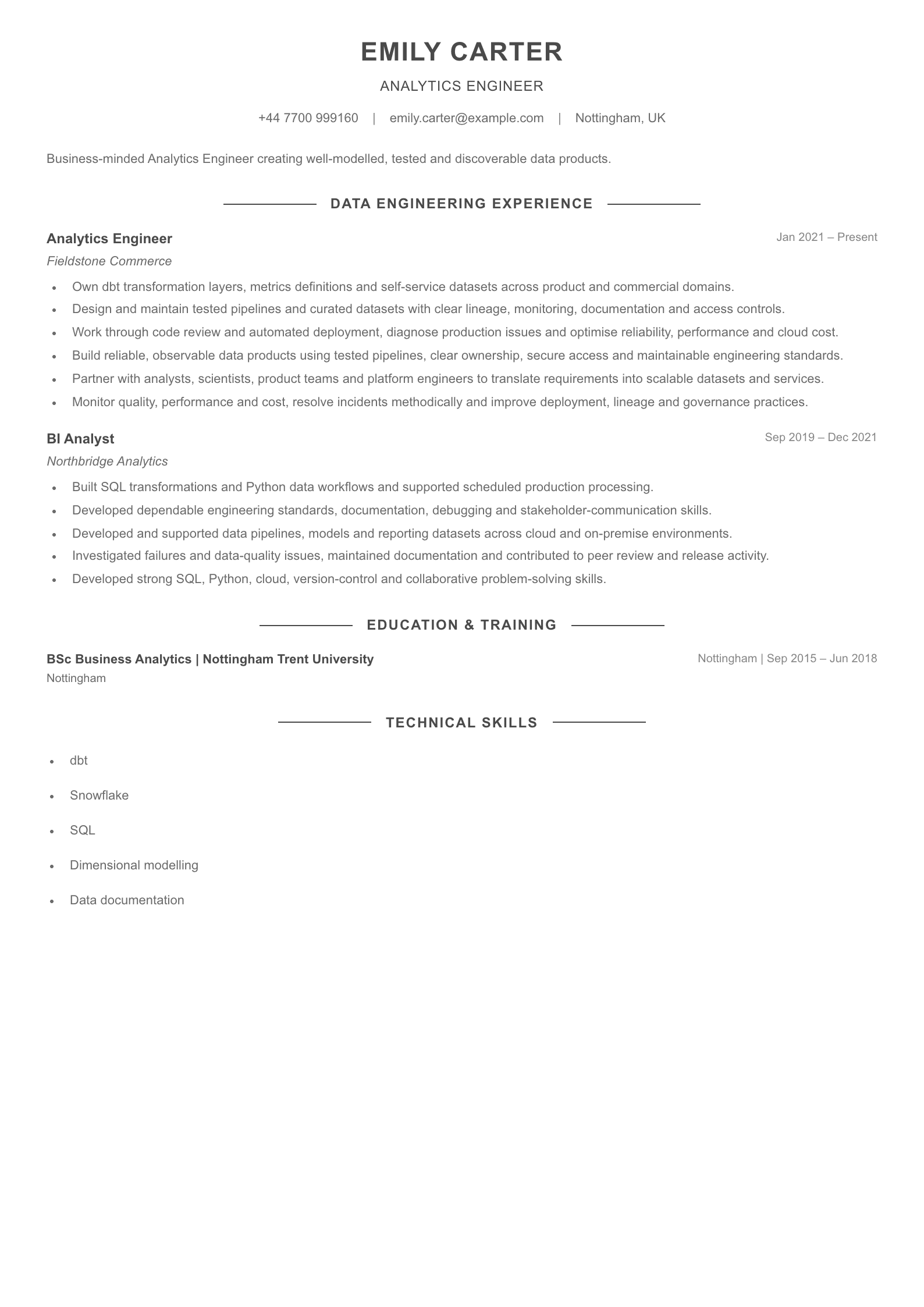 Analytics Engineer CV template