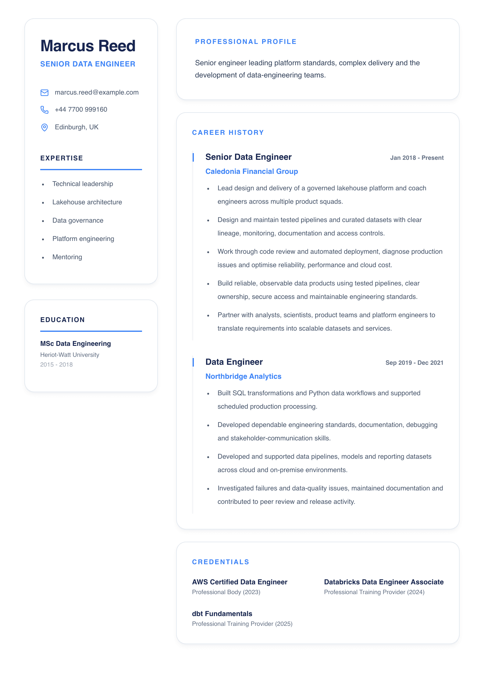 Senior Data Engineer CV template