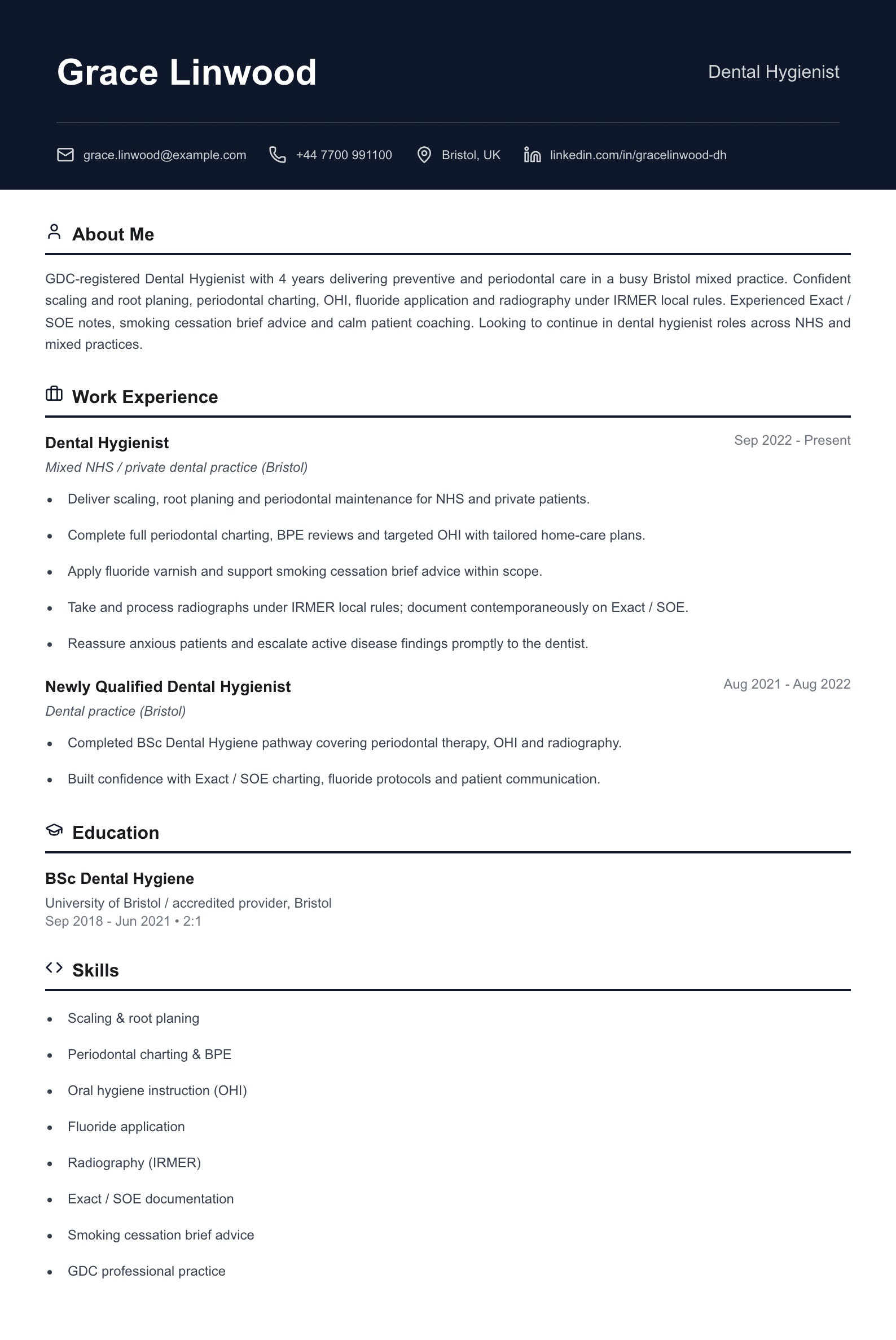 Dental hygienist CV template
