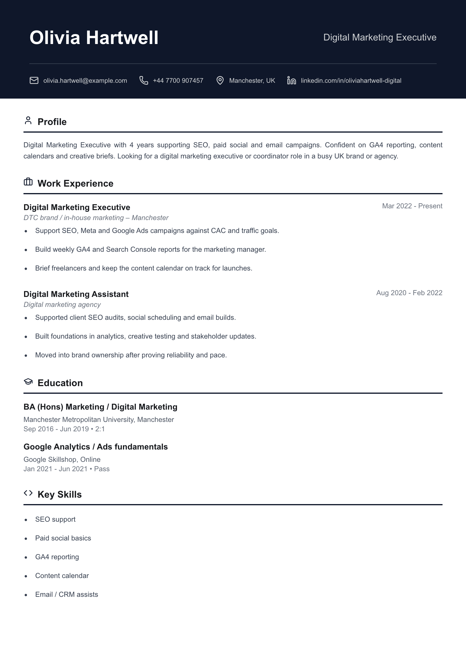 Digital marketing CV template