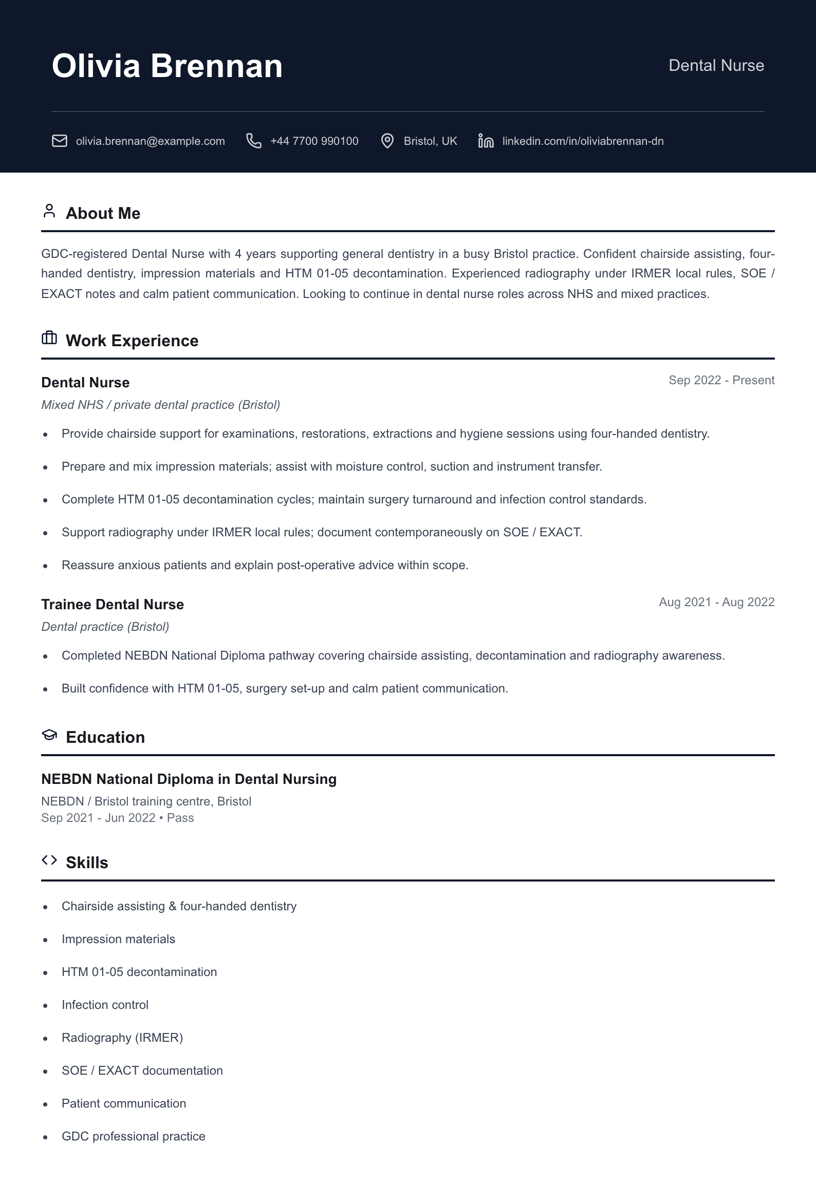 Dental nurse CV template