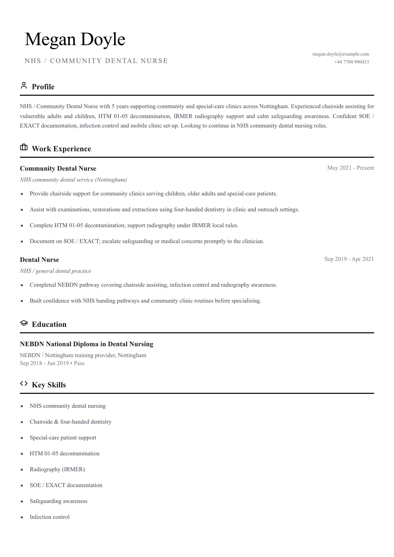 nhs community dental nurse cv template