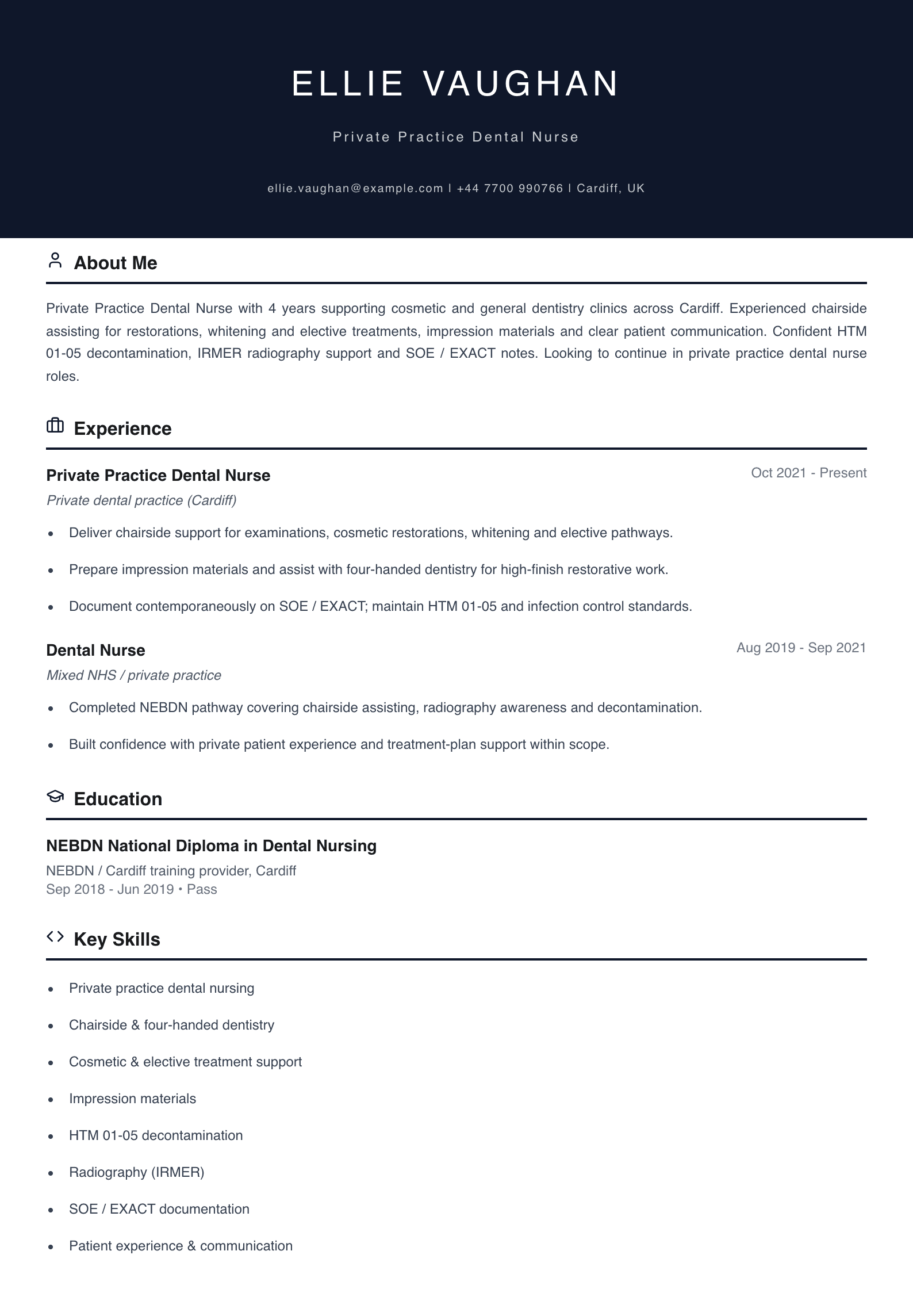 private practice dental nurse cv template