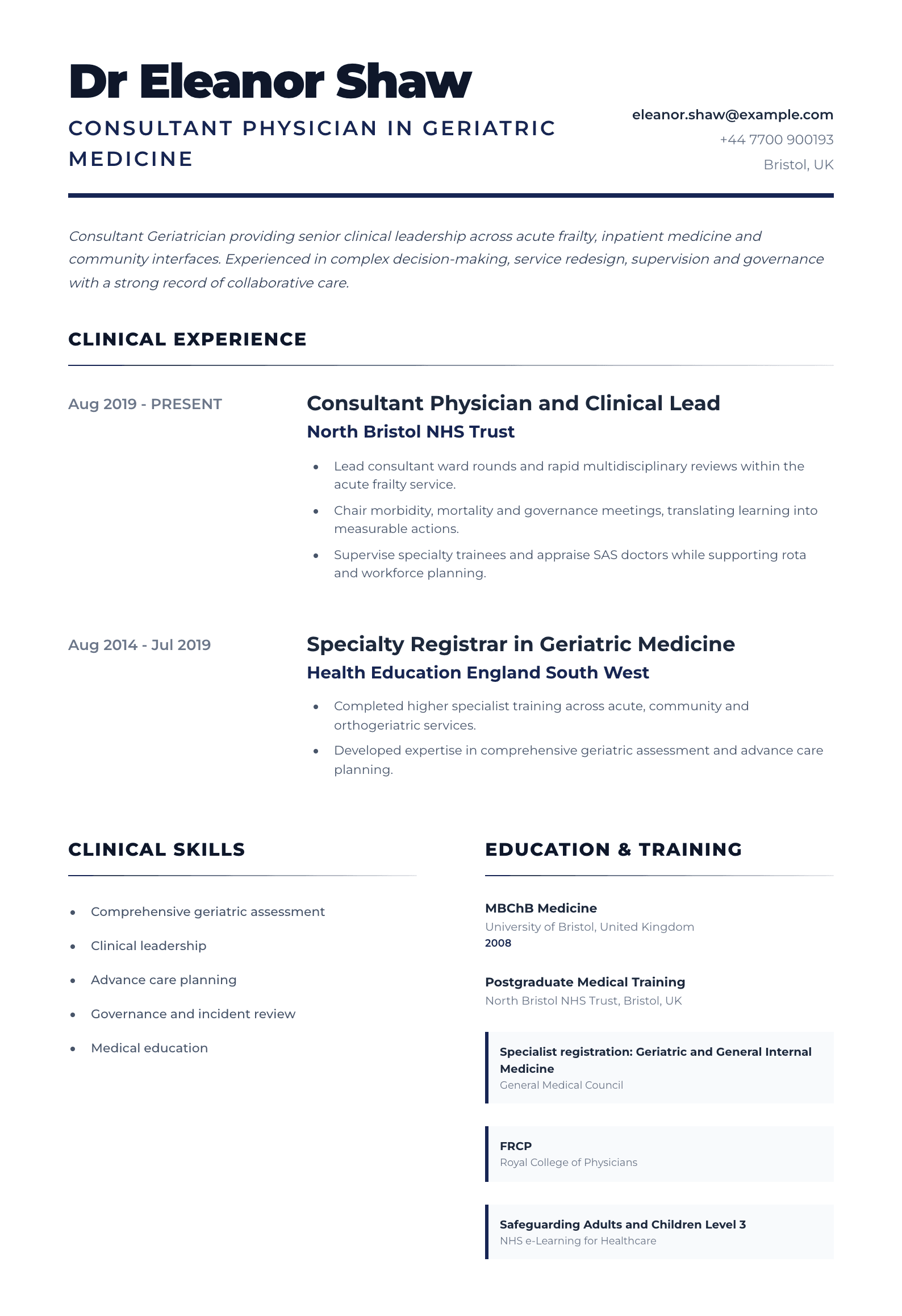 Consultant doctor CV template