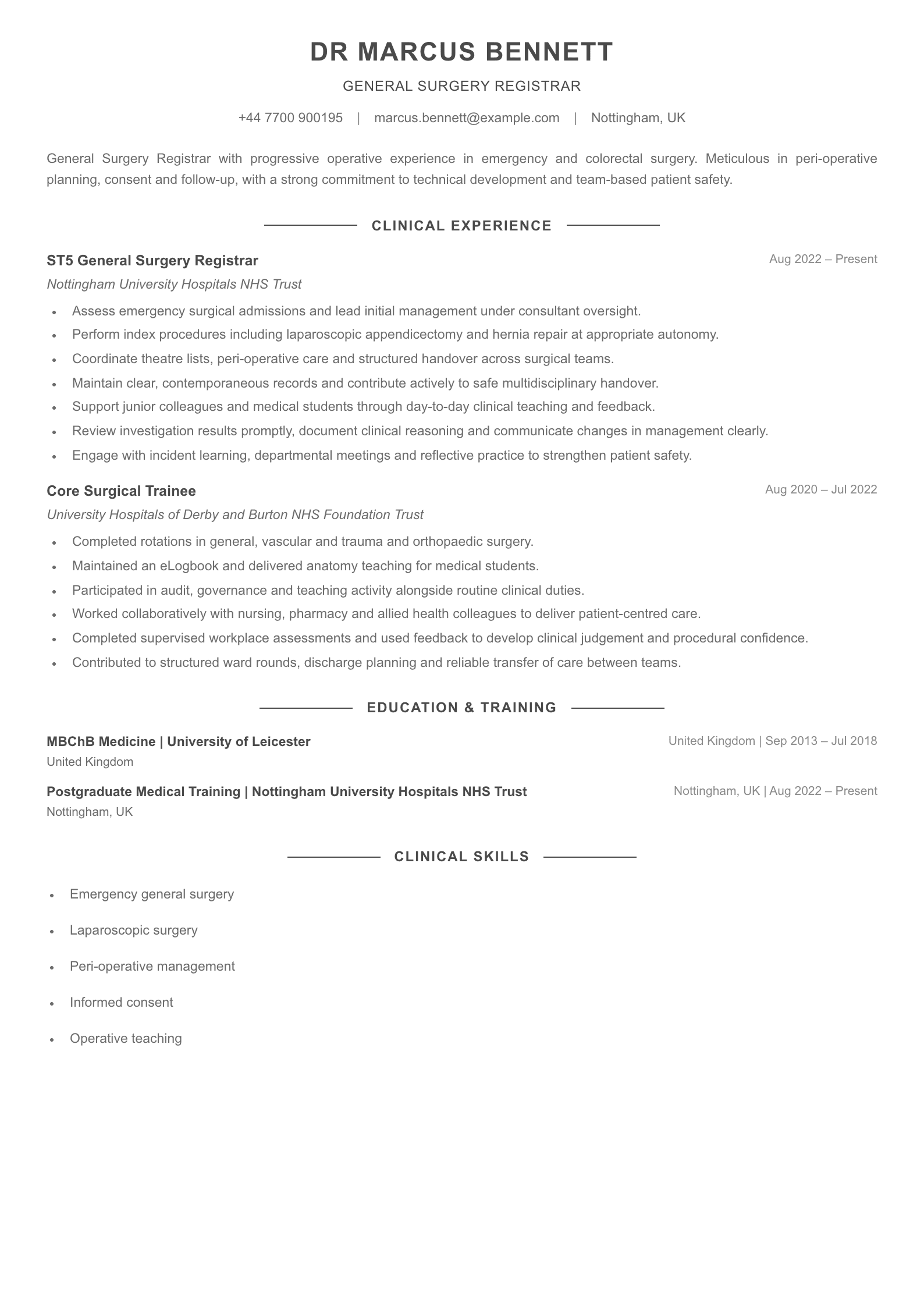 Surgical Doctor CV template