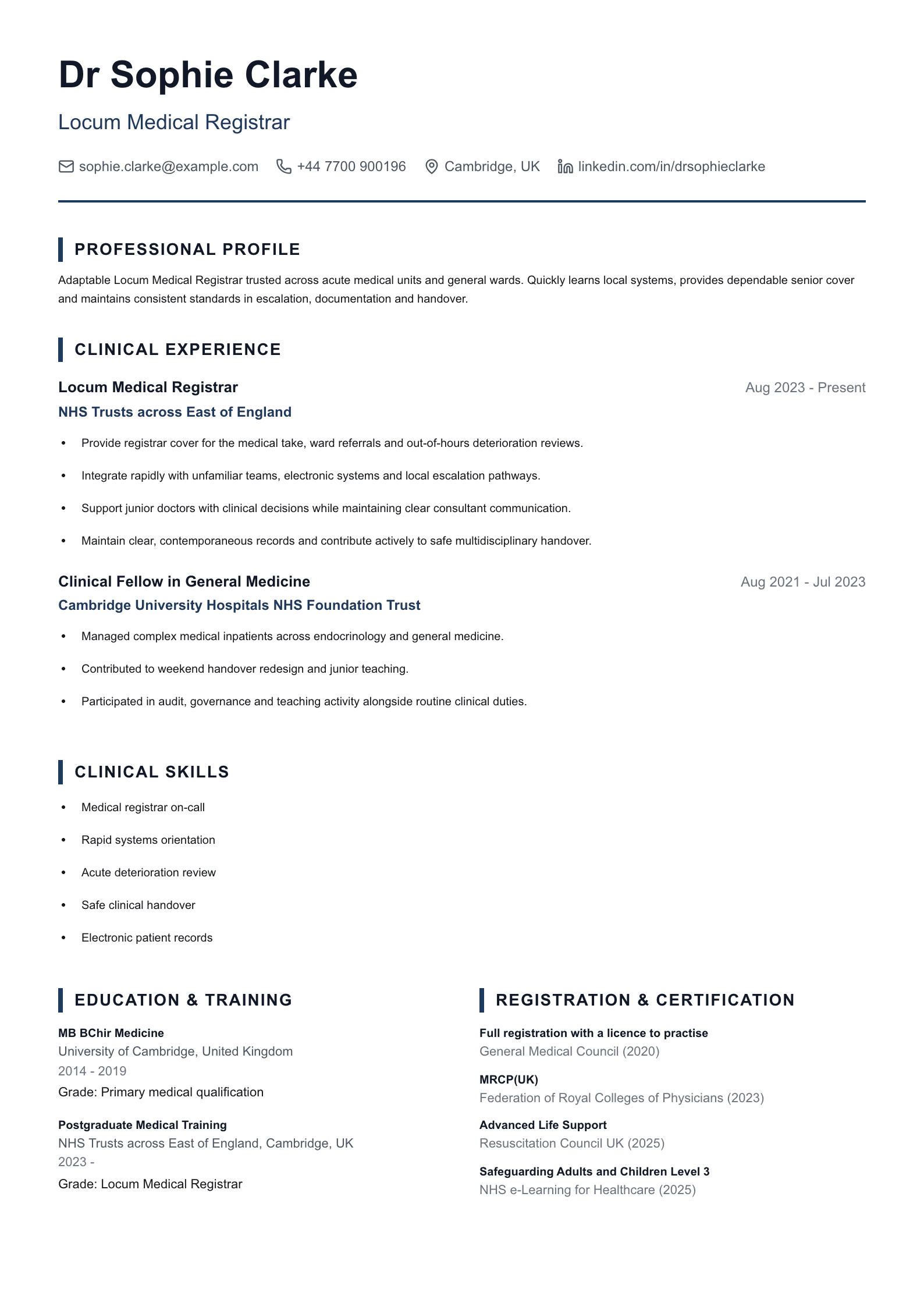 Locum Doctor CV template