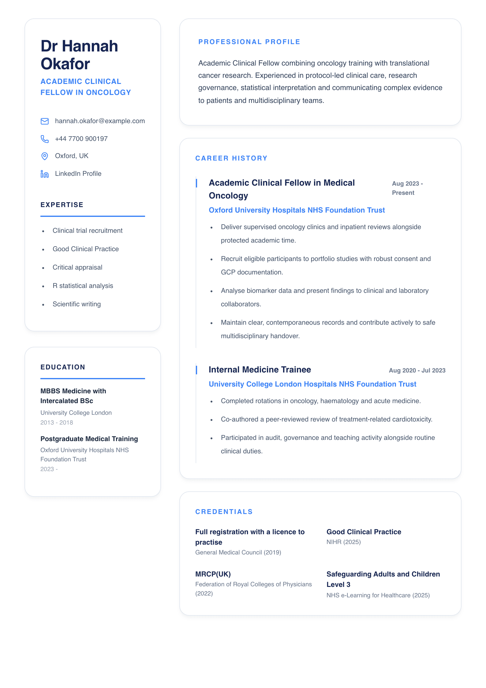 Academic Doctor CV template