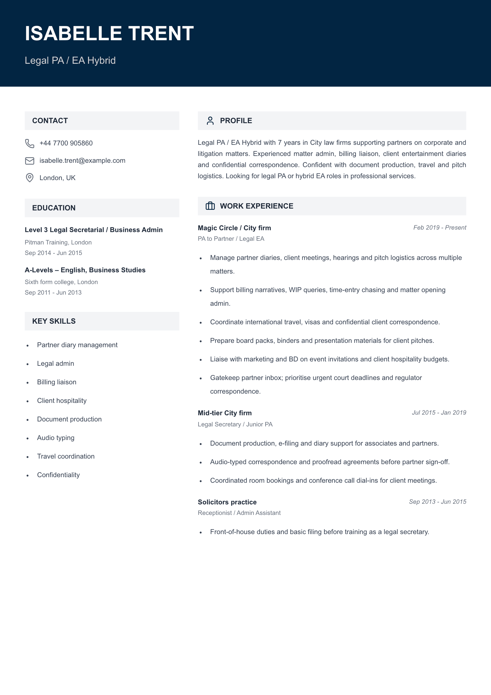 legal pa ea hybrid cv template