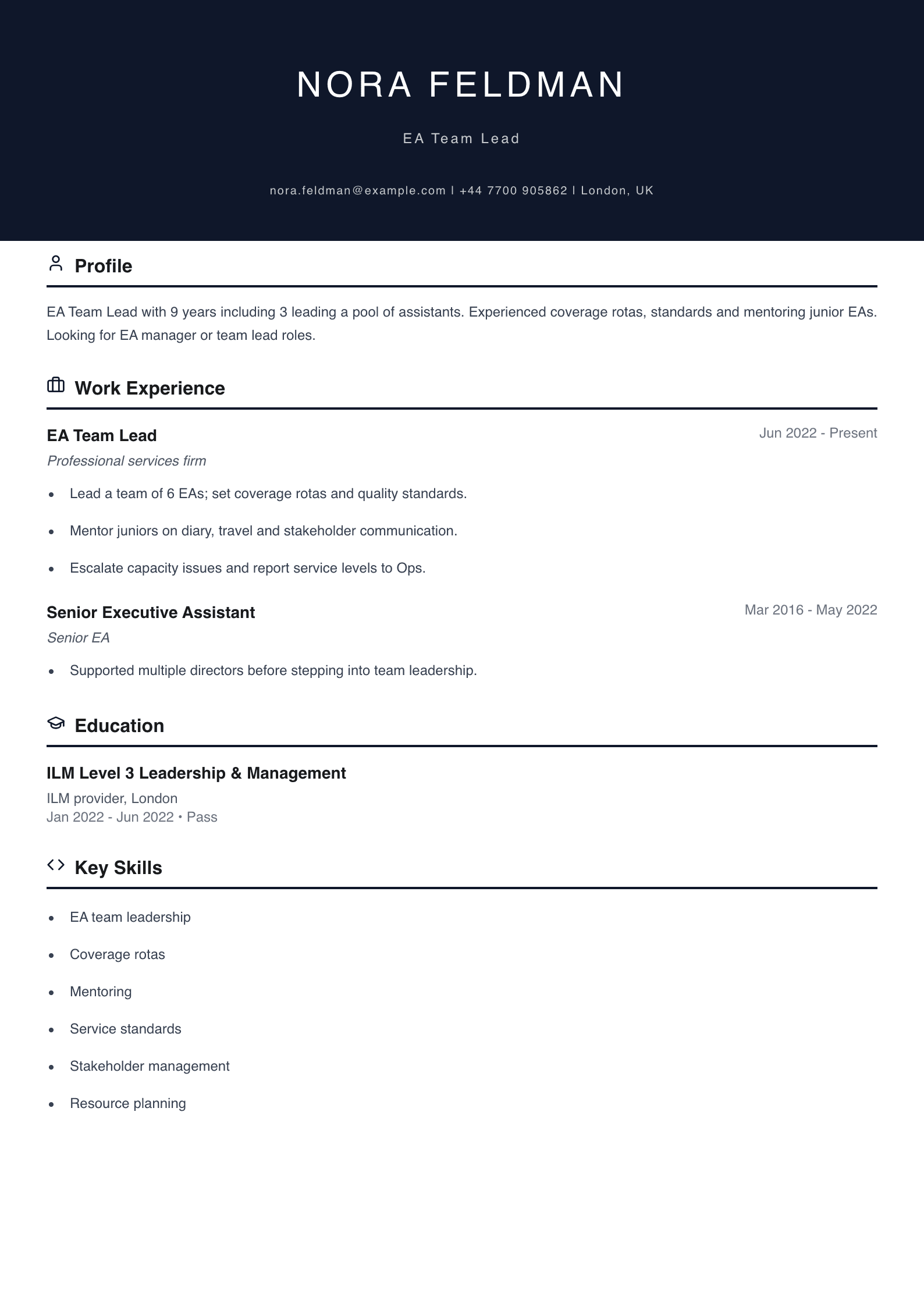 ea team lead cv template