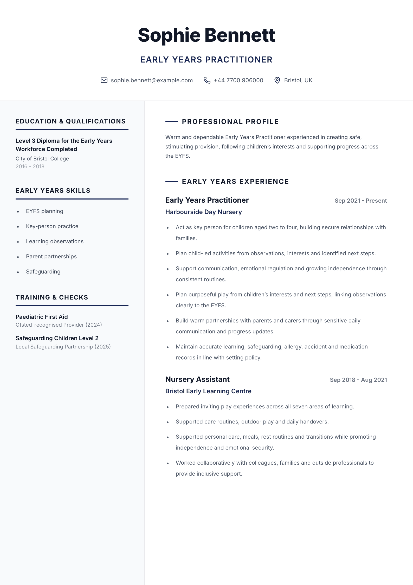 Early years practitioner CV