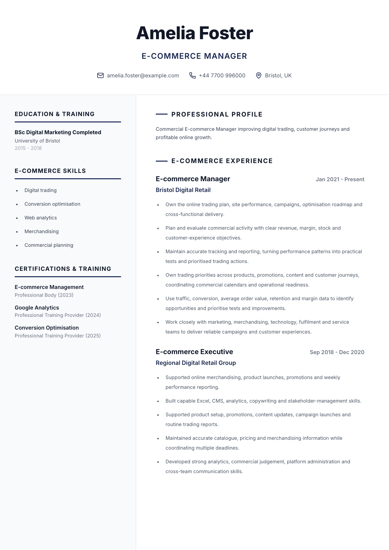 E-commerce manager CV