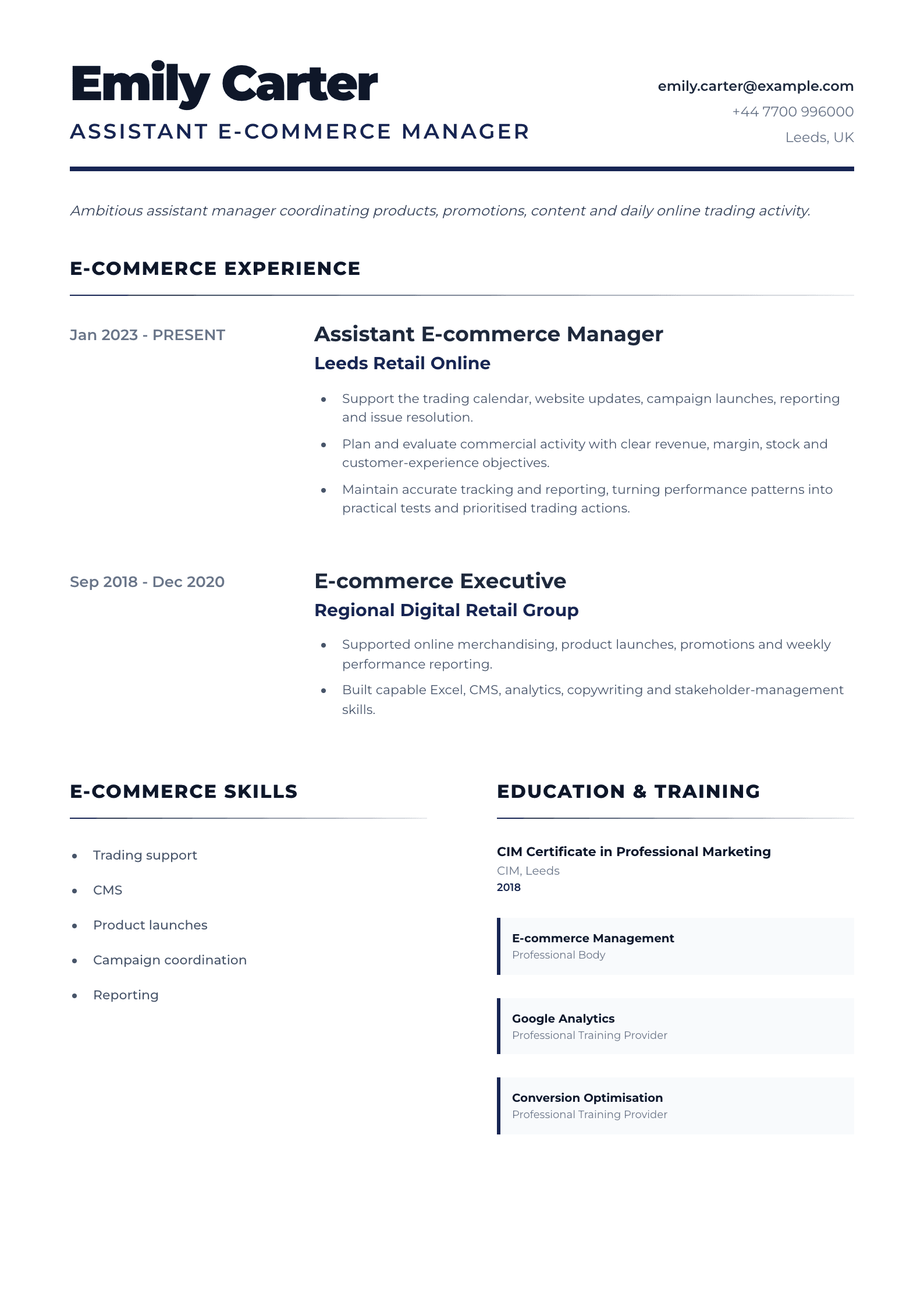 Assistant E-commerce Manager CV template