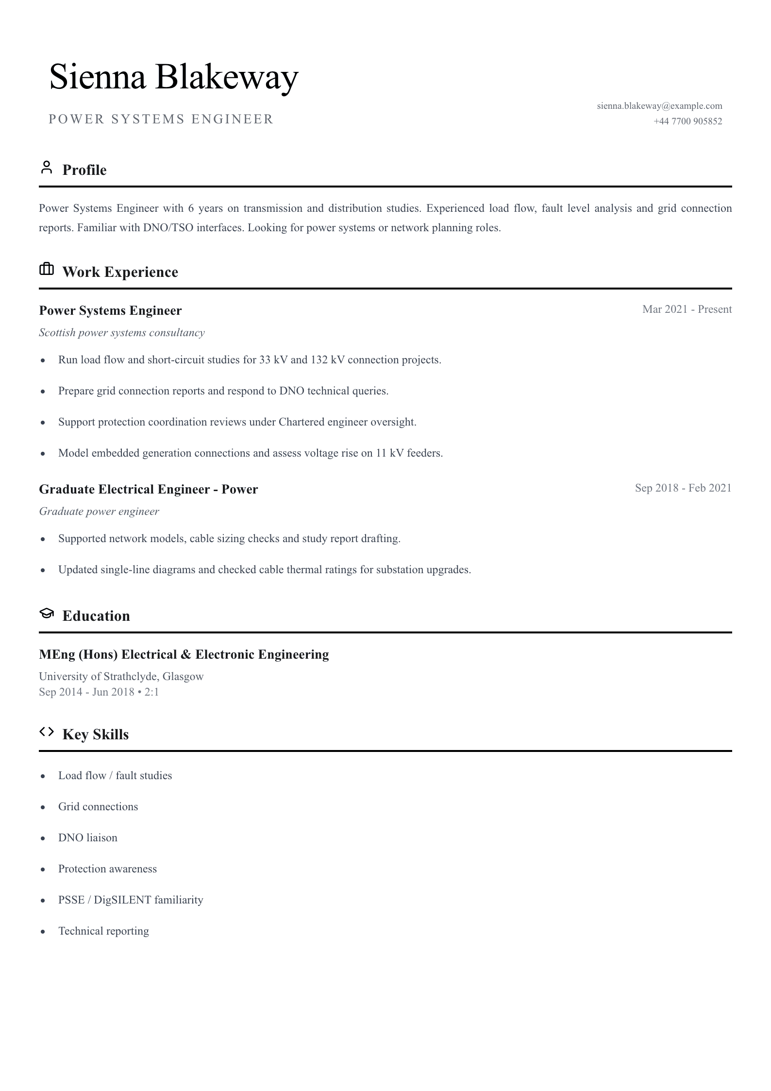 power systems engineer cv template
