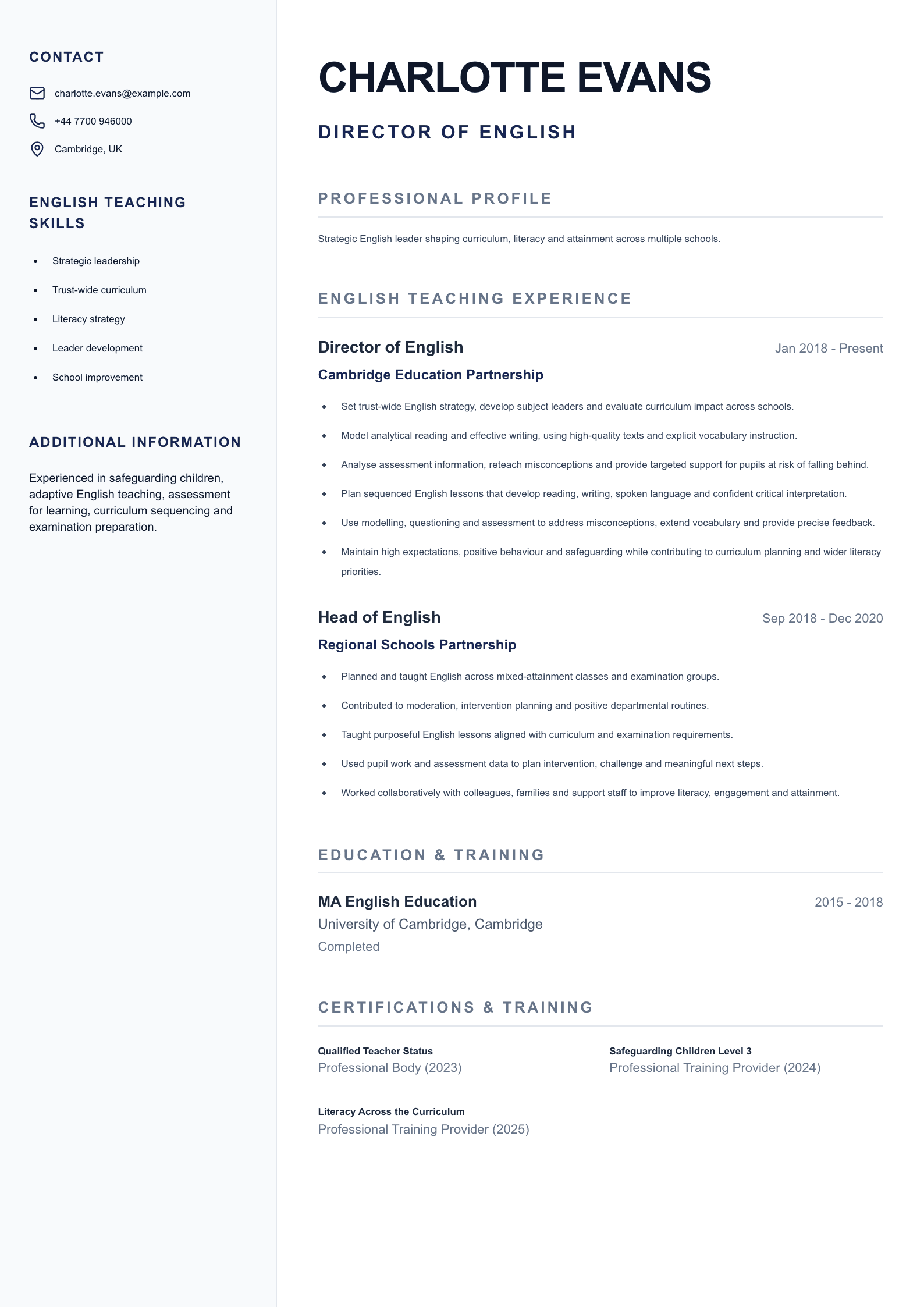 Director of English CV template
