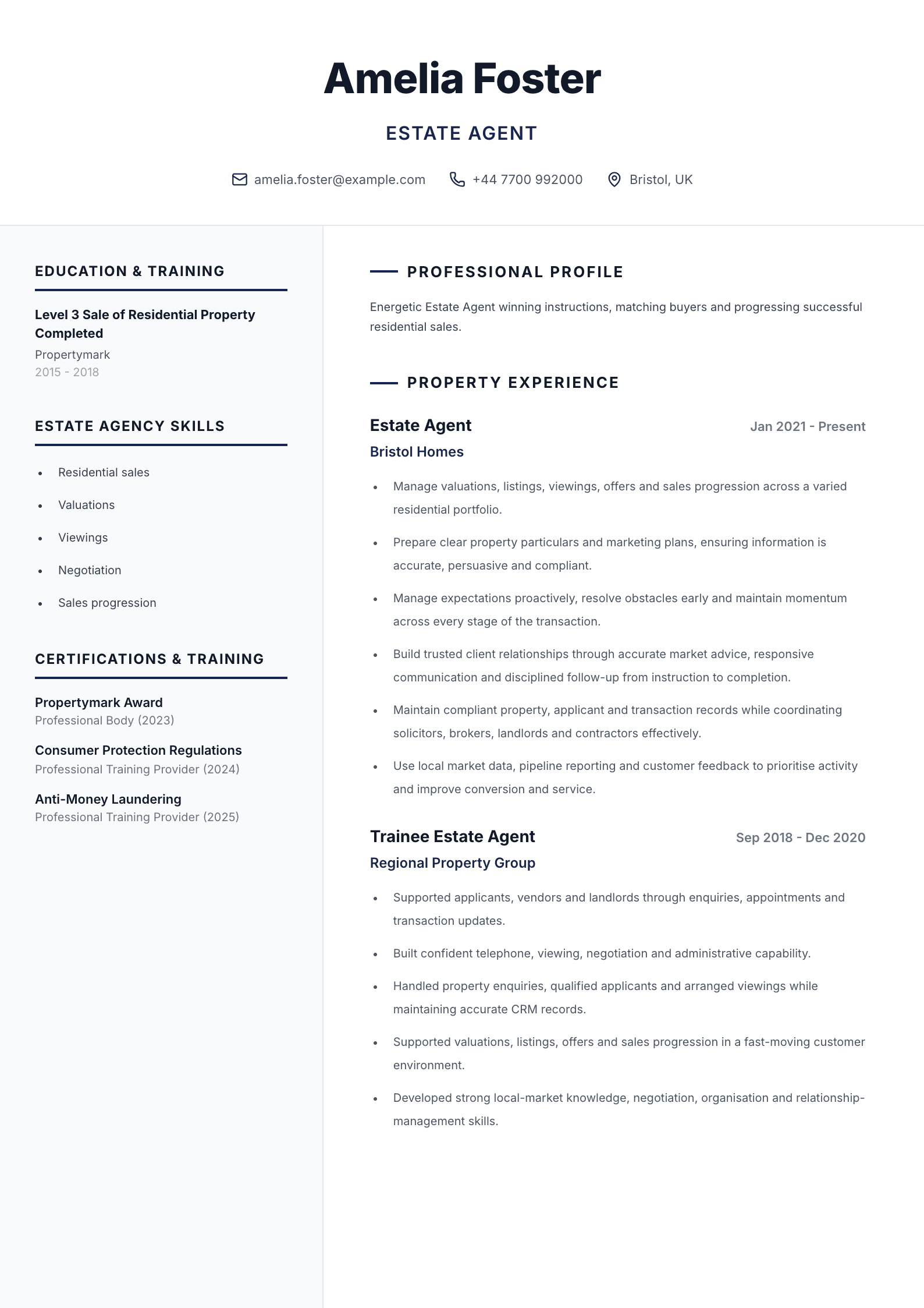 Estate agent CV