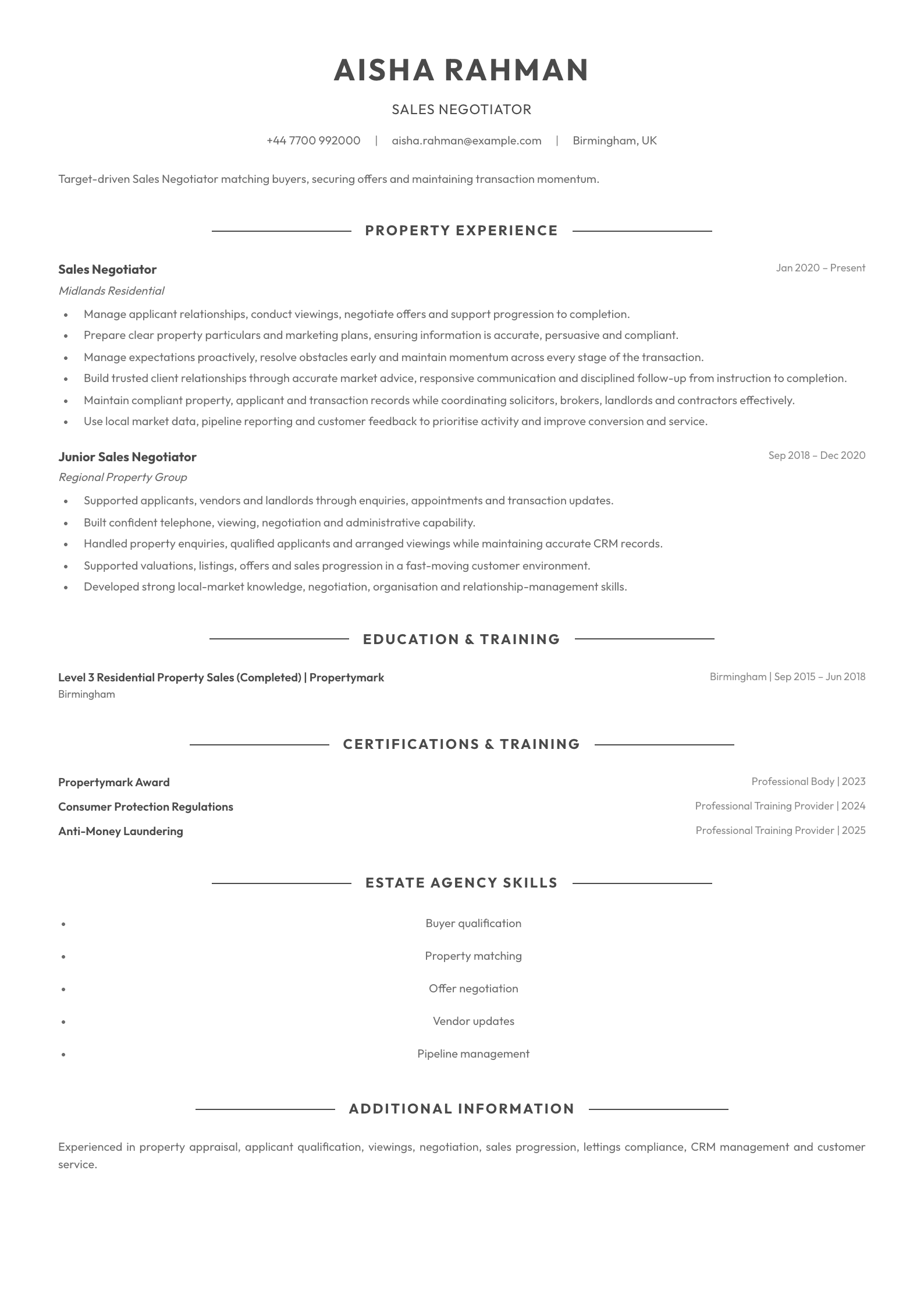 Sales Negotiator CV template