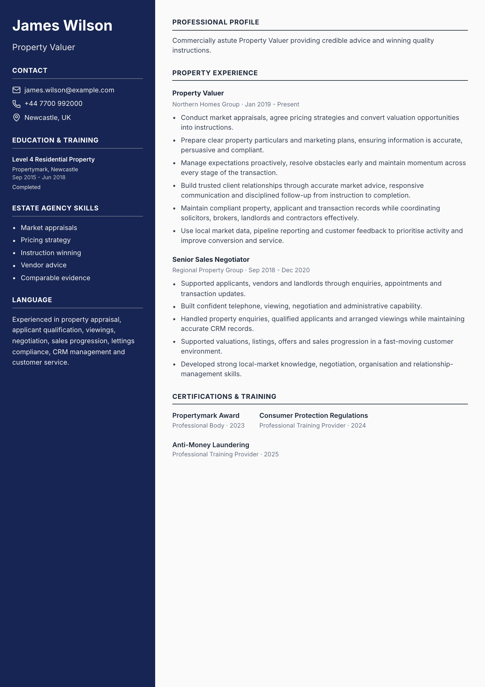Property Valuer CV template
