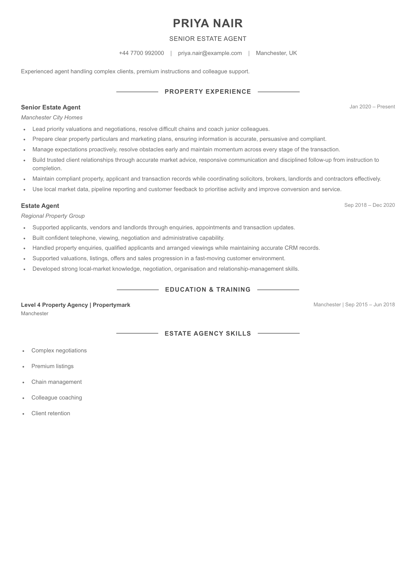 Senior Estate Agent CV template