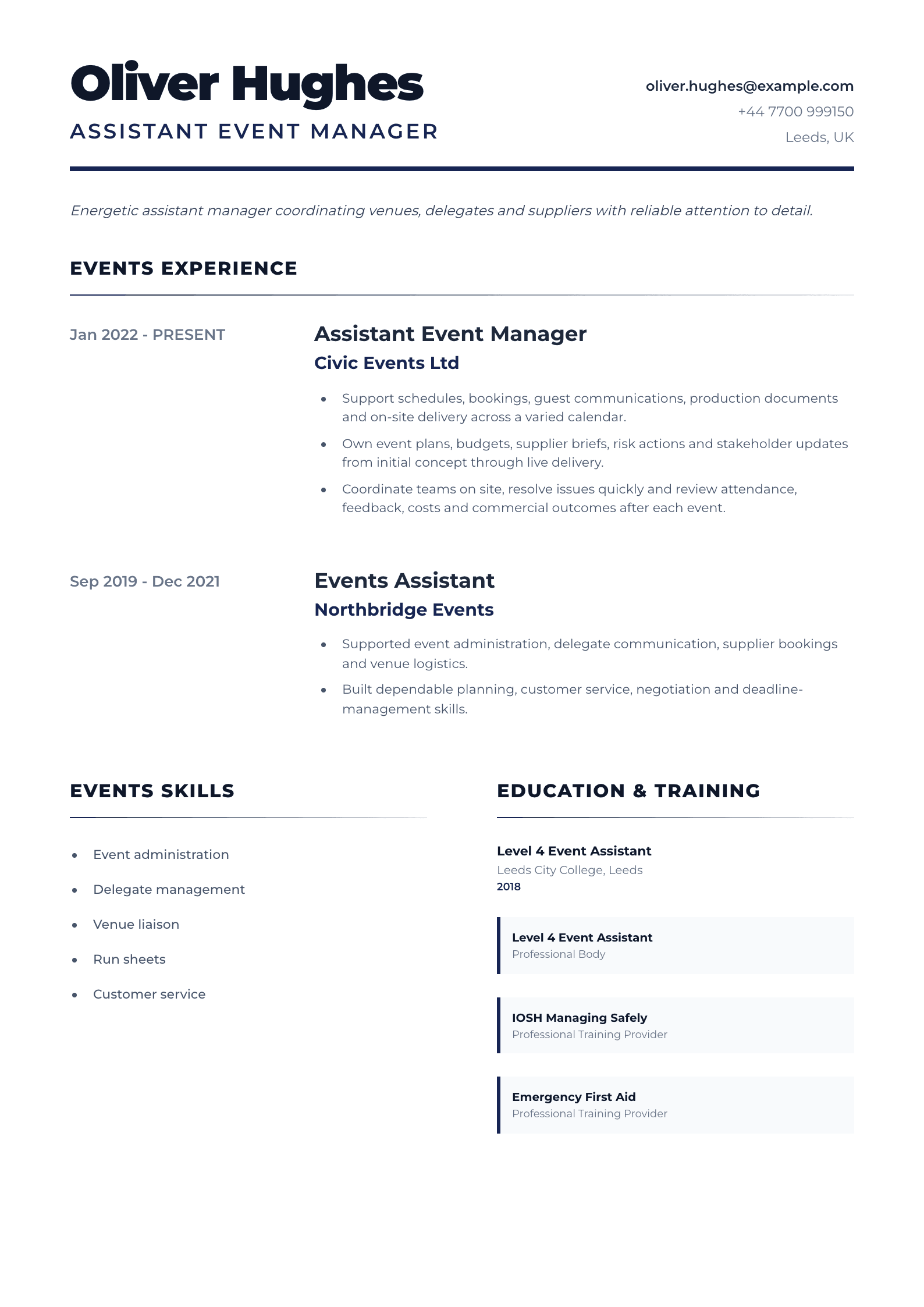 Assistant Event Manager CV template