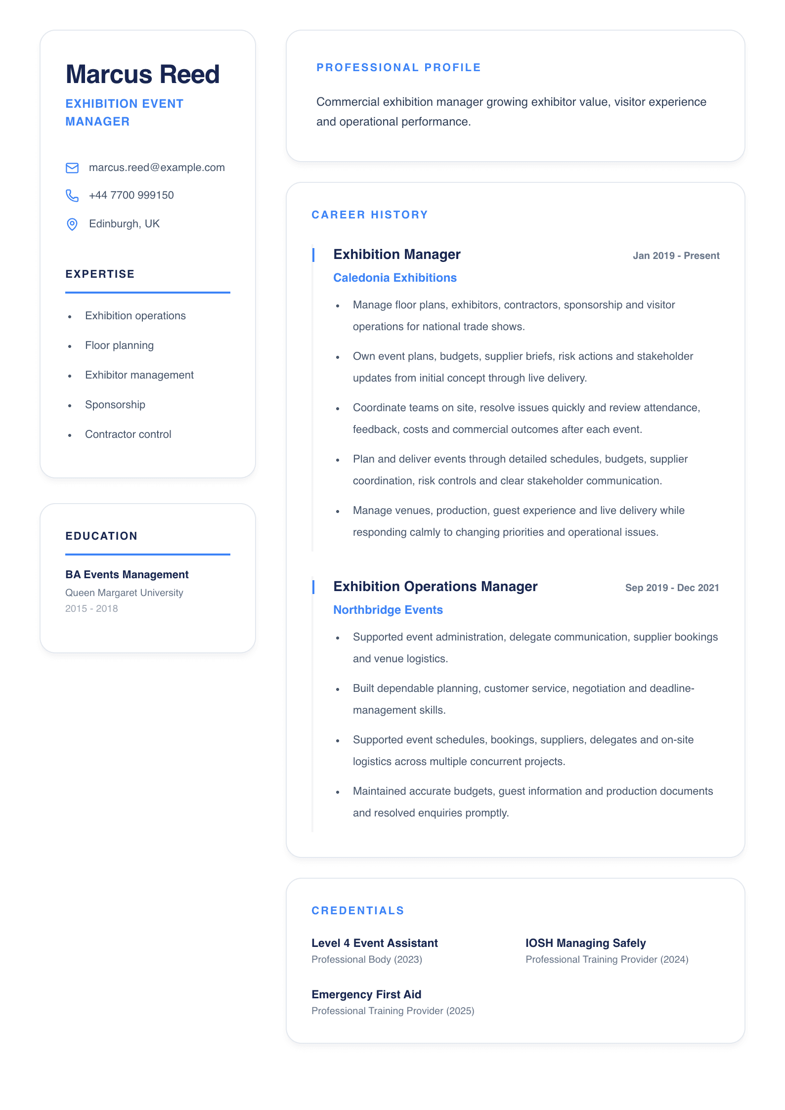 Exhibition Event Manager CV template