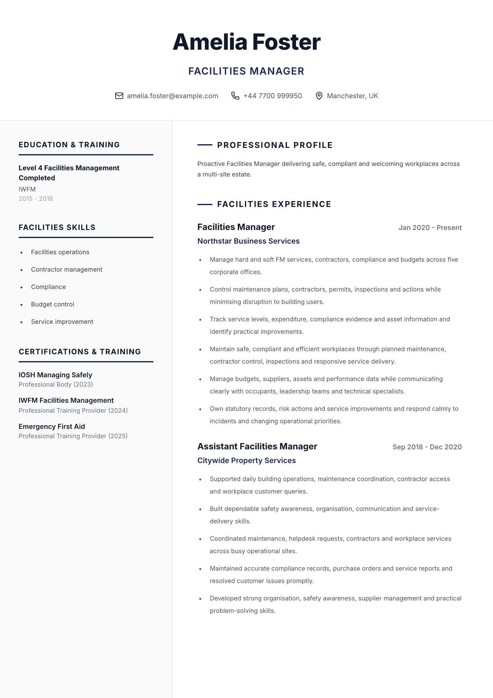 Facilities manager CV
