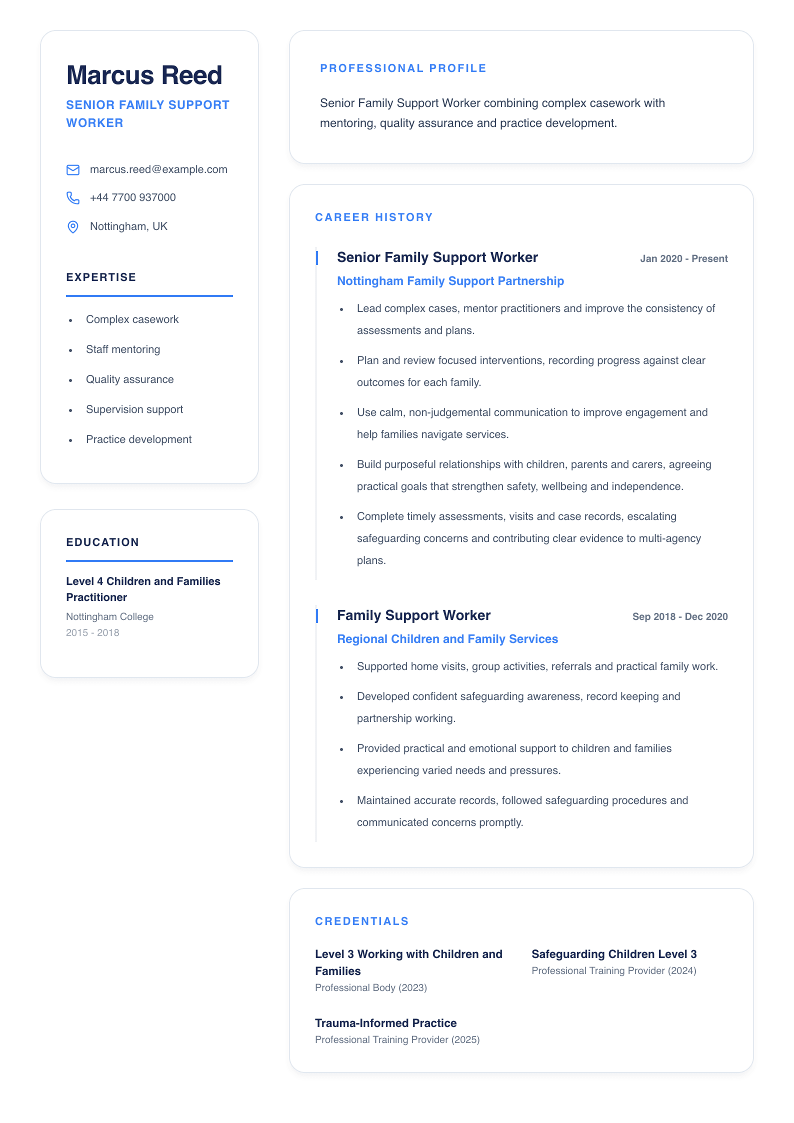 Senior Family Support Worker CV template