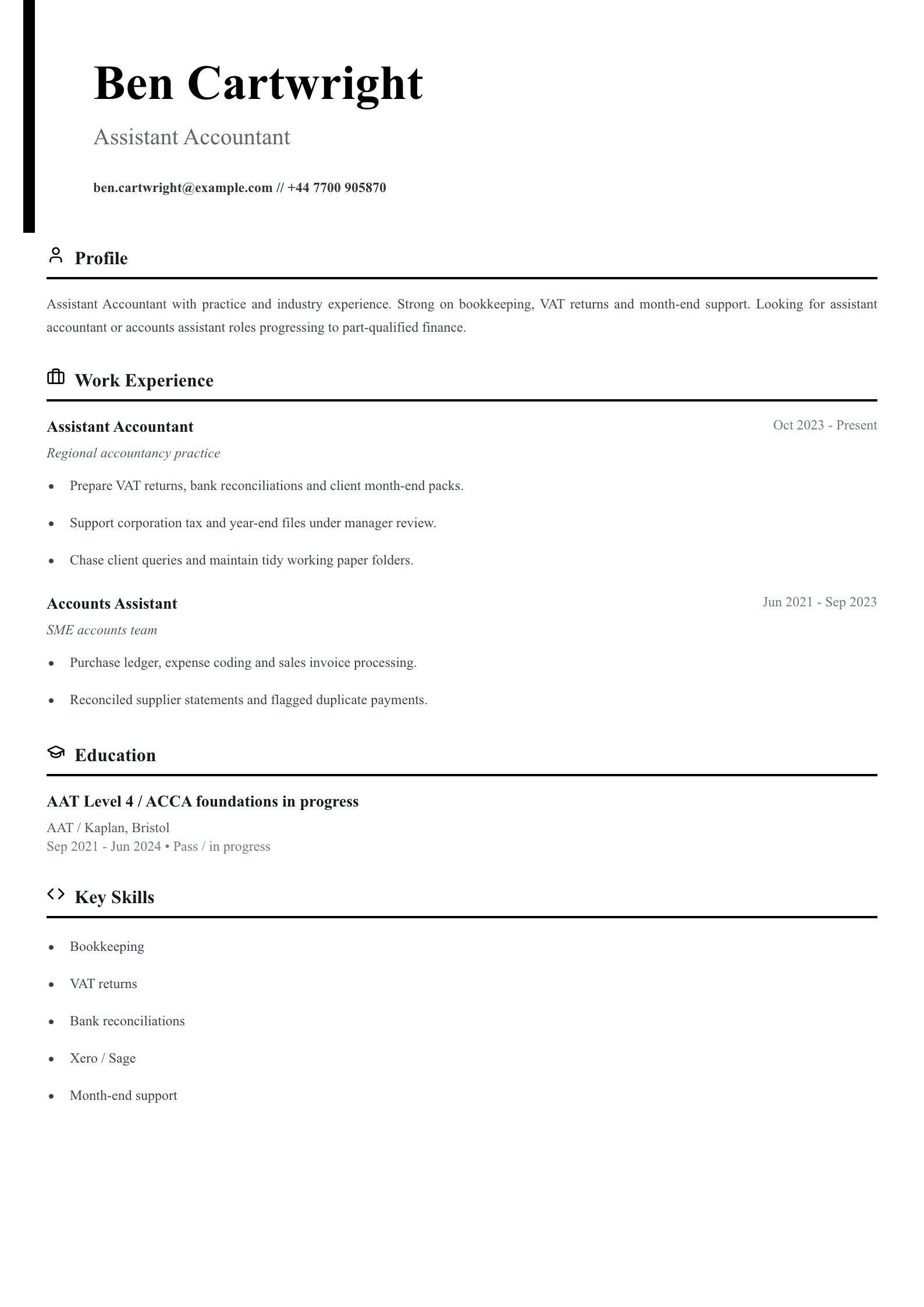 assistant accountant cv template