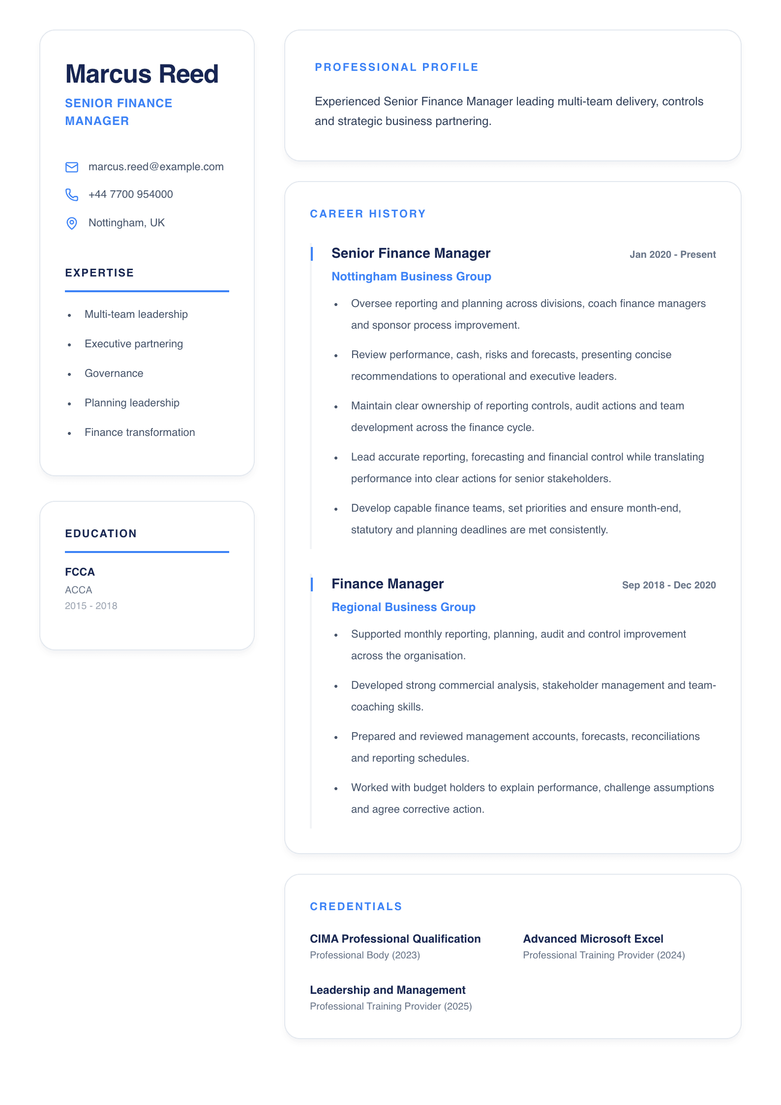 Senior Finance Manager CV template