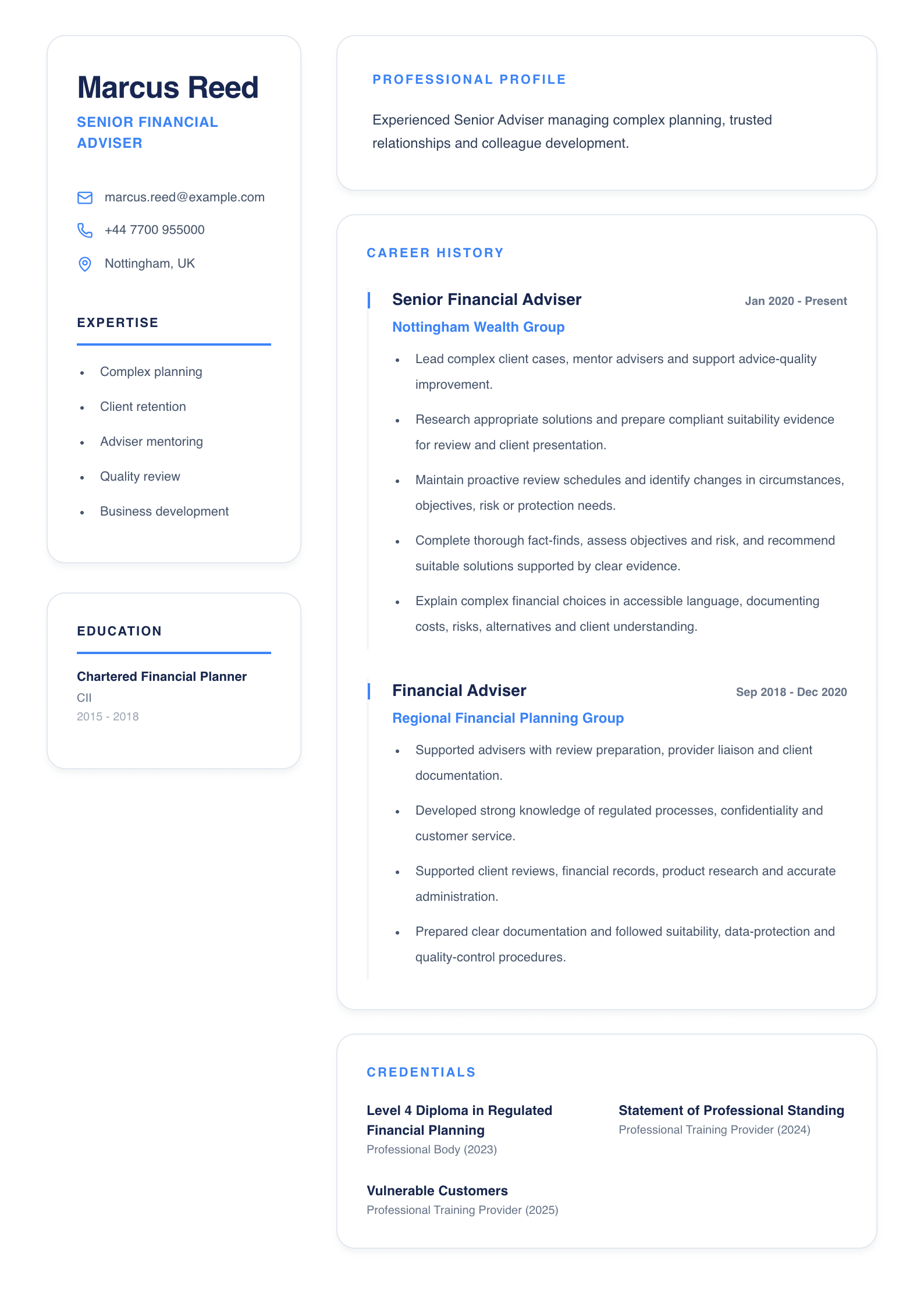 Senior Financial Adviser CV template
