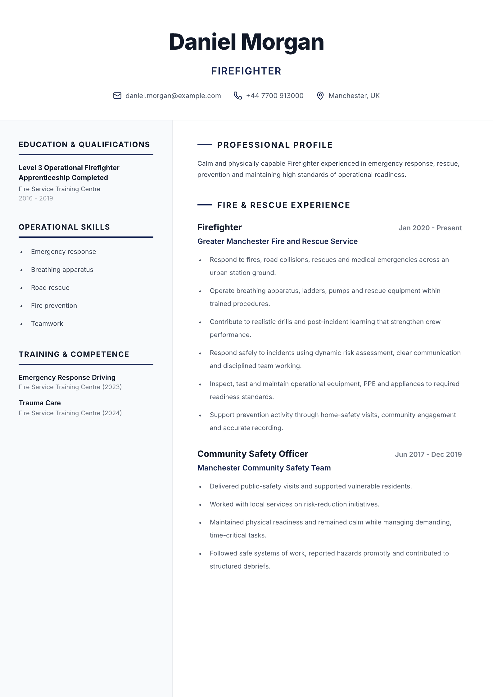 Firefighter CV