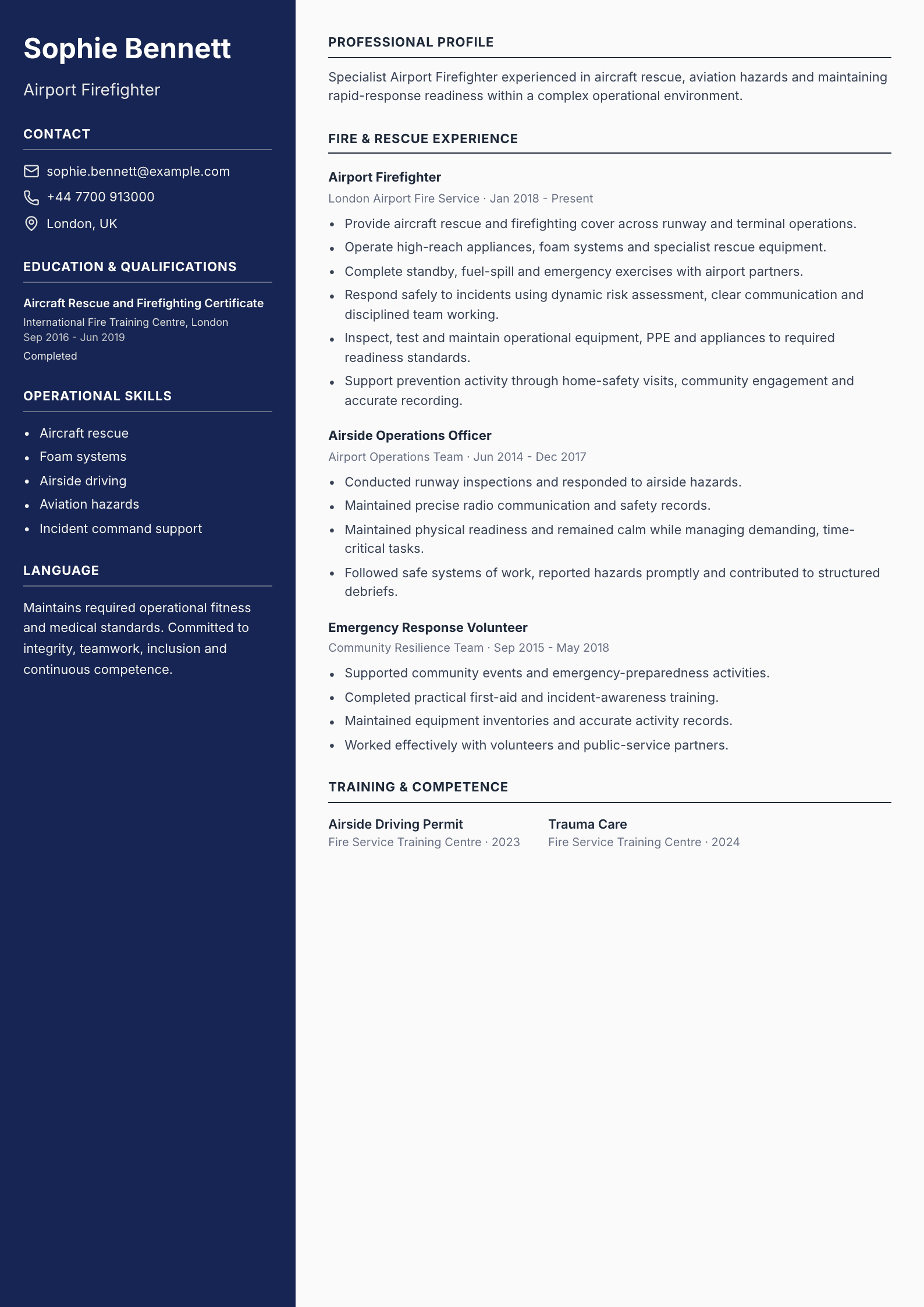 Airport Firefighter CV template