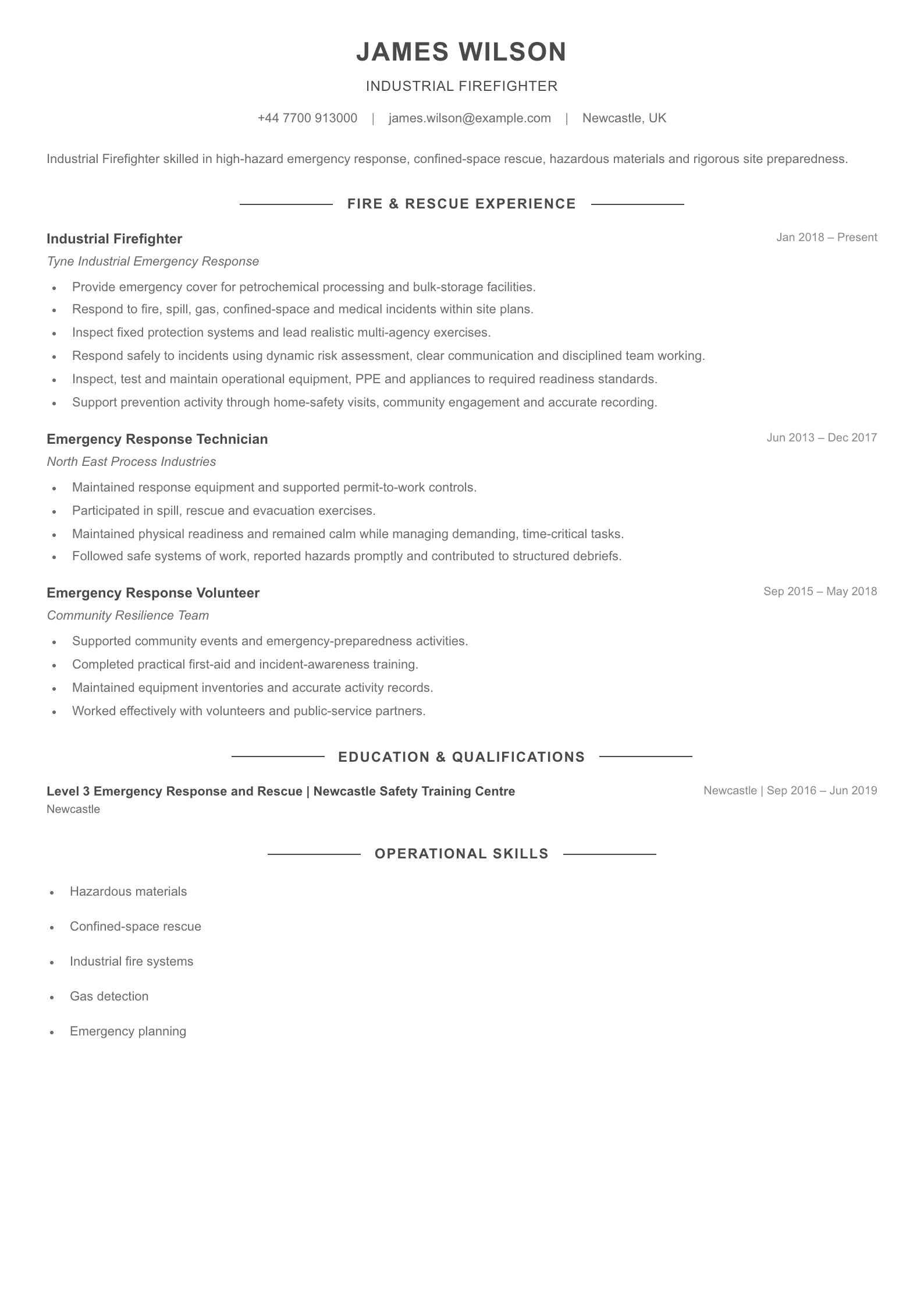 Industrial Firefighter CV template