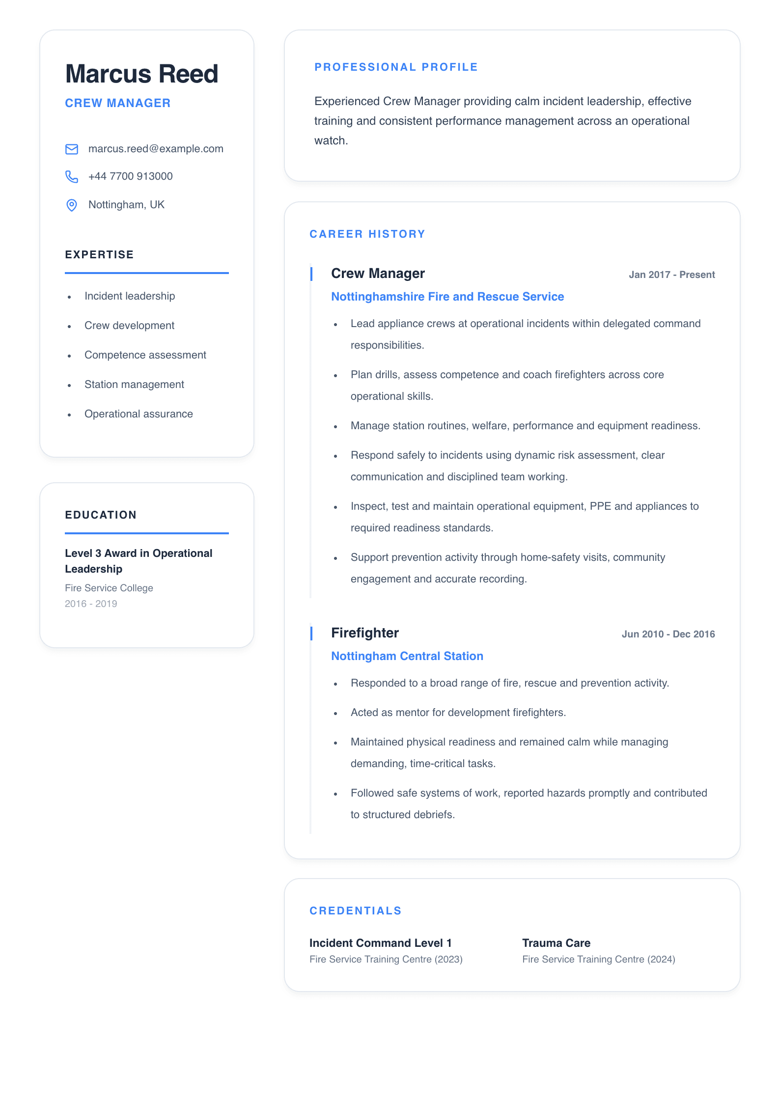 Crew Manager CV template
