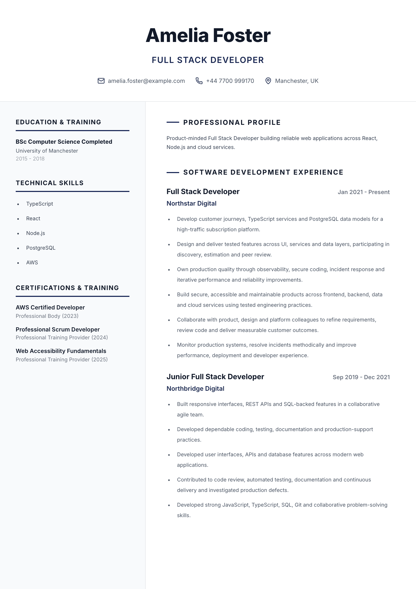 Full stack developer CV
