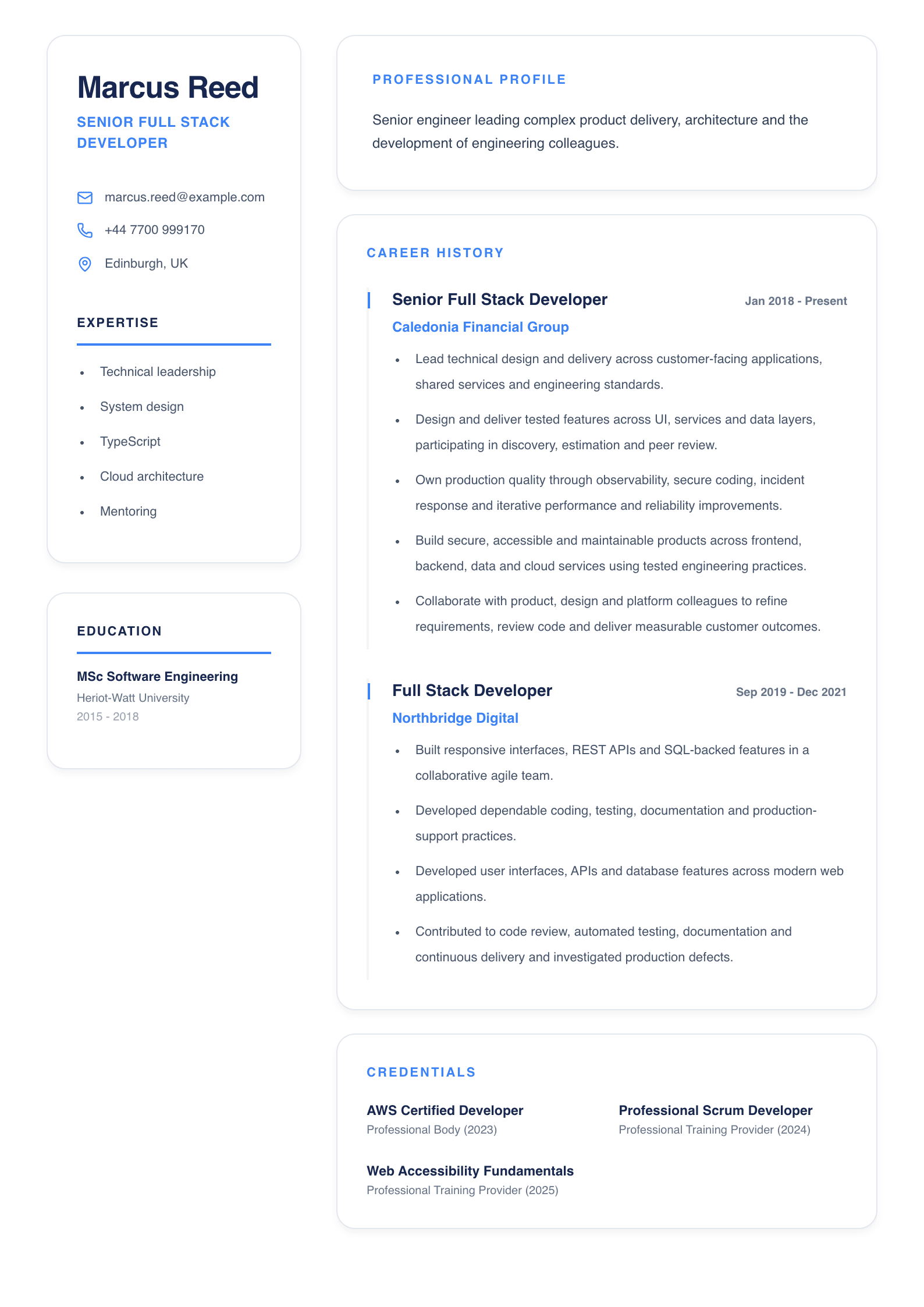 Senior Full Stack Developer CV template