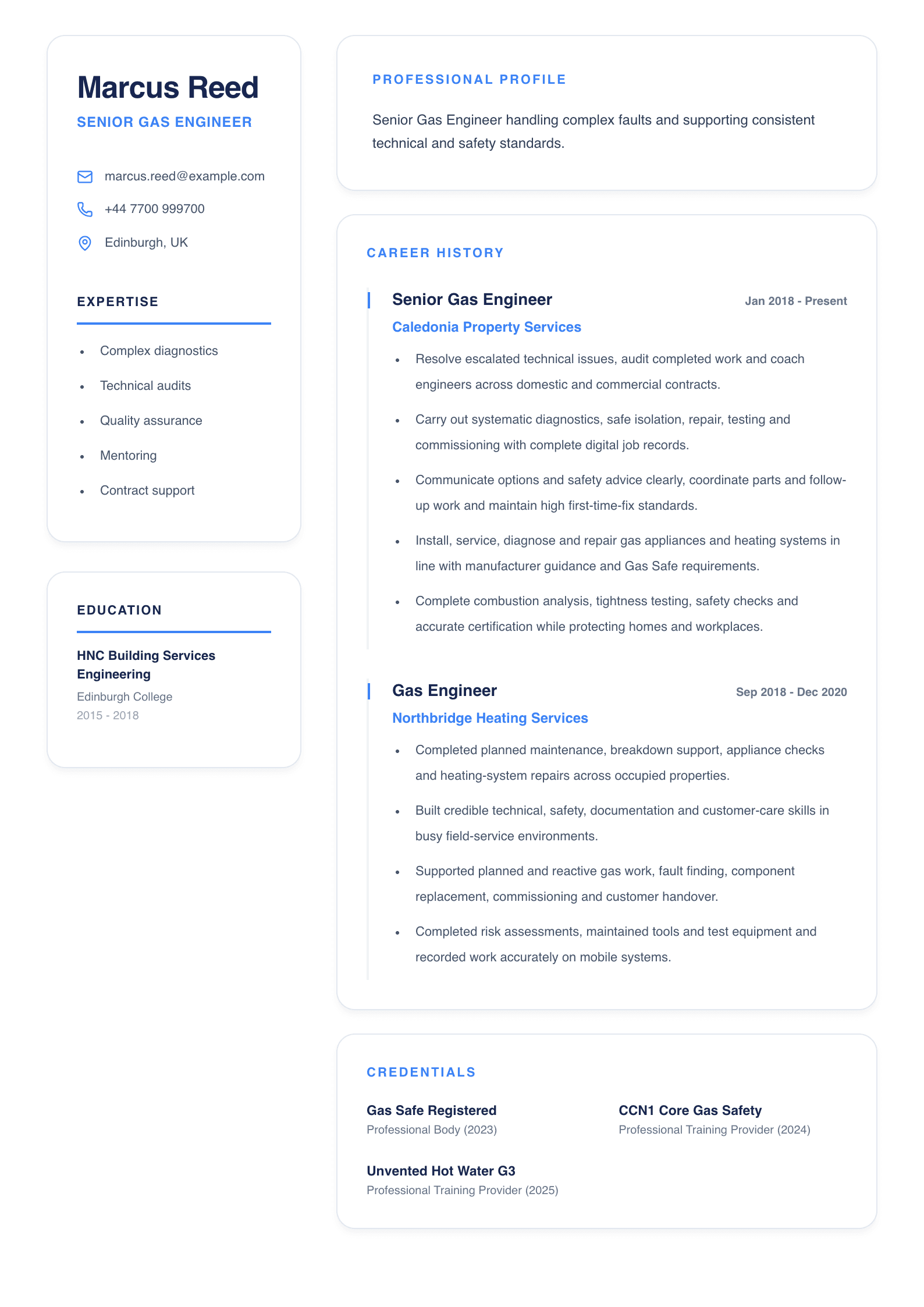 Senior Gas Engineer CV template